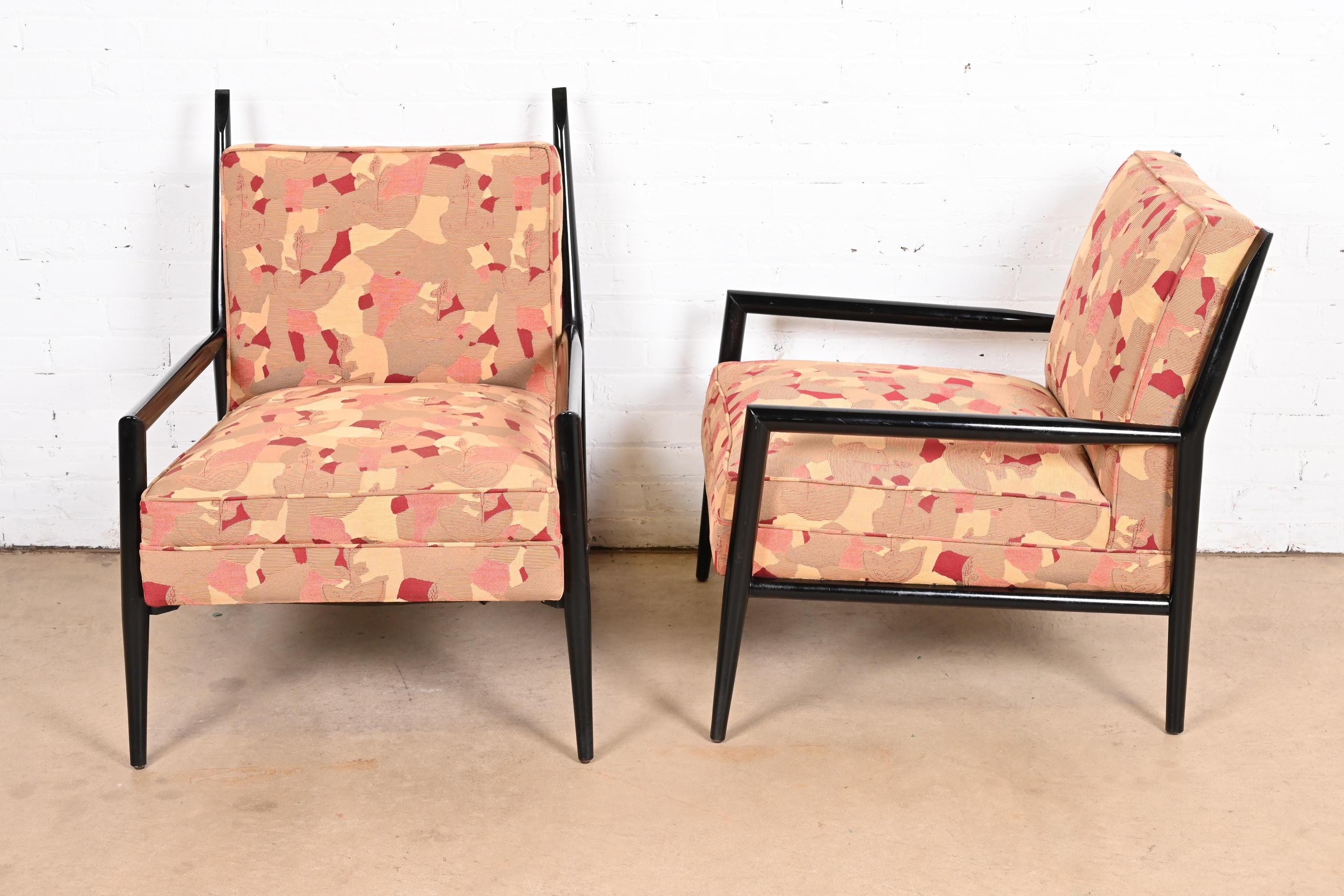Paul McCobb Planner Group Ebonized and Upholstered His and Hers Lounge Chairs 1