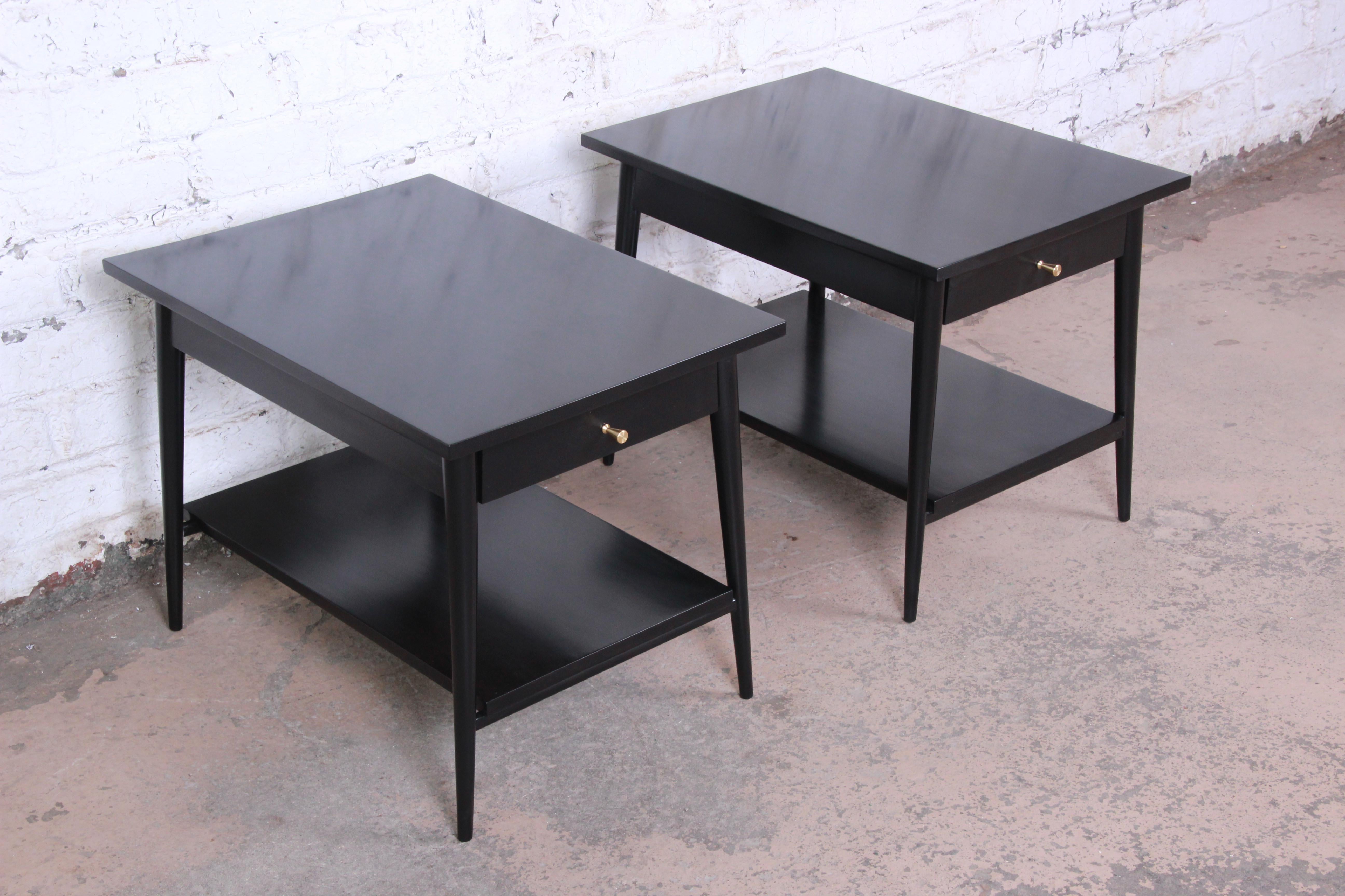 Paul McCobb Planner Group Ebonized Nightstands or End Tables, Pair In Good Condition In South Bend, IN