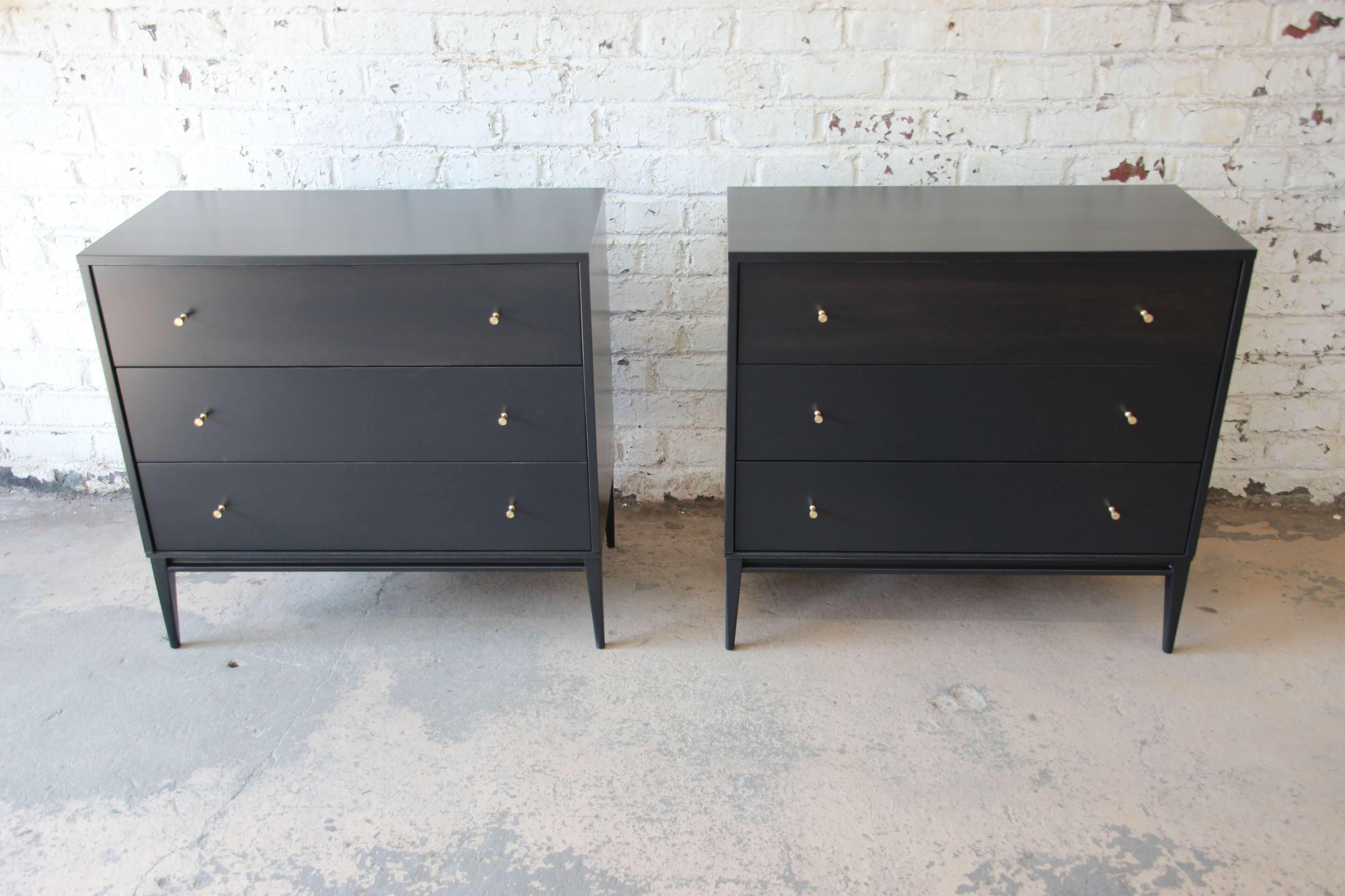 Mid-Century Modern Paul McCobb Planner Group Ebonized Three-Drawer Bachelor Chests or Nightstands