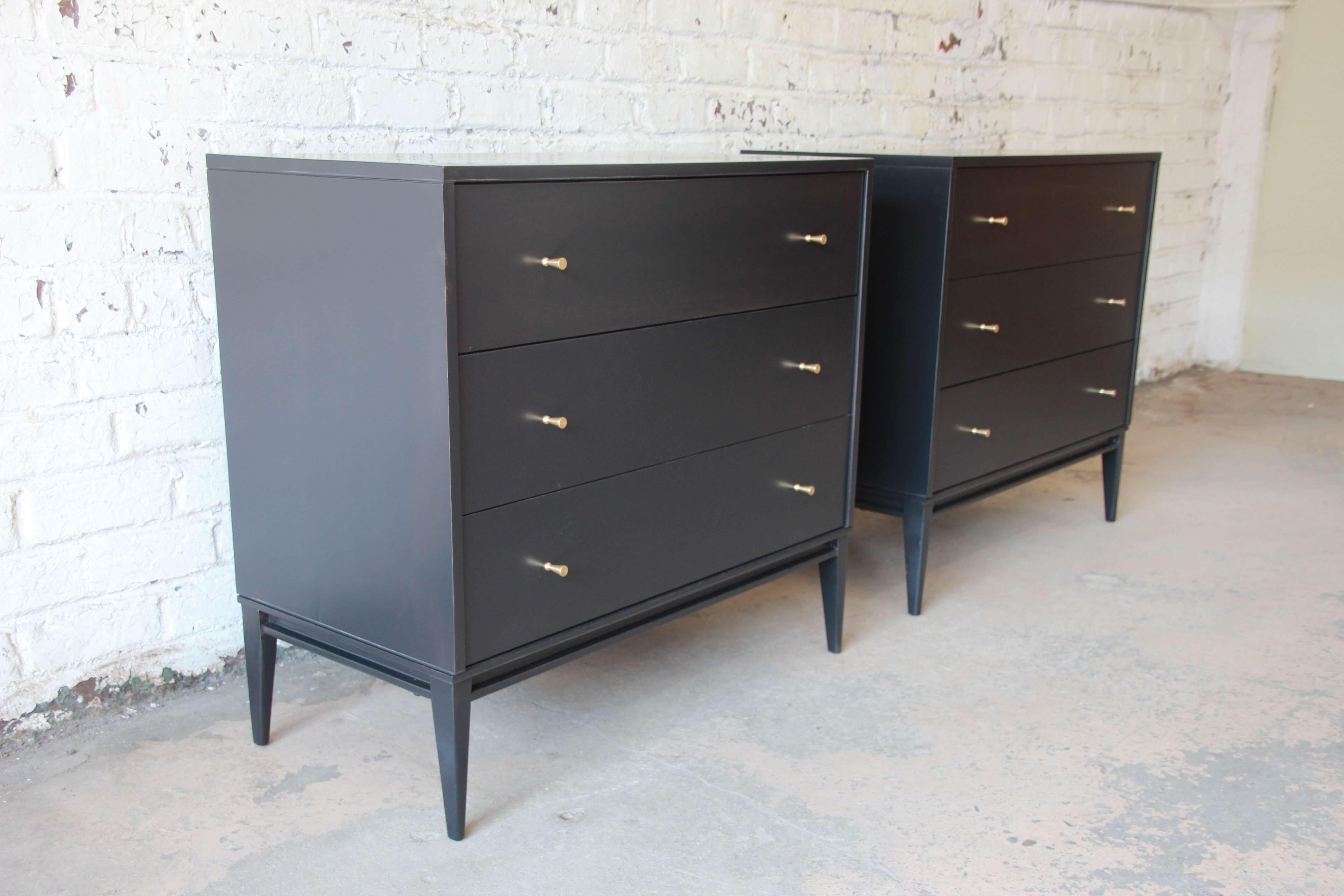 North American Paul McCobb Planner Group Ebonized Three-Drawer Bachelor Chests or Nightstands