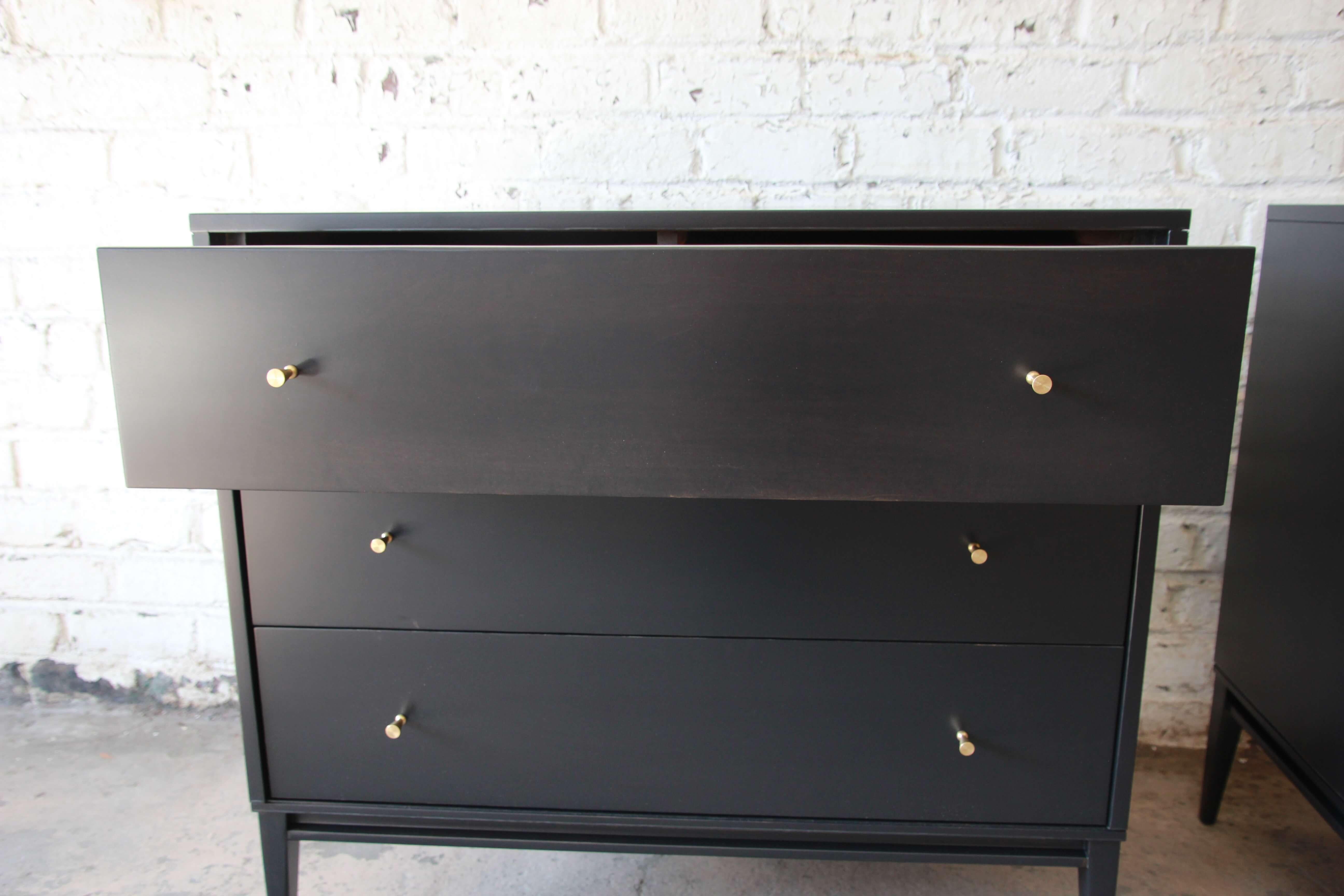 Mid-20th Century Paul McCobb Planner Group Ebonized Three-Drawer Bachelor Chests or Nightstands
