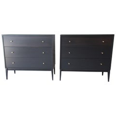 Paul McCobb Planner Group Ebonized Three-Drawer Bachelor Chests or Nightstands