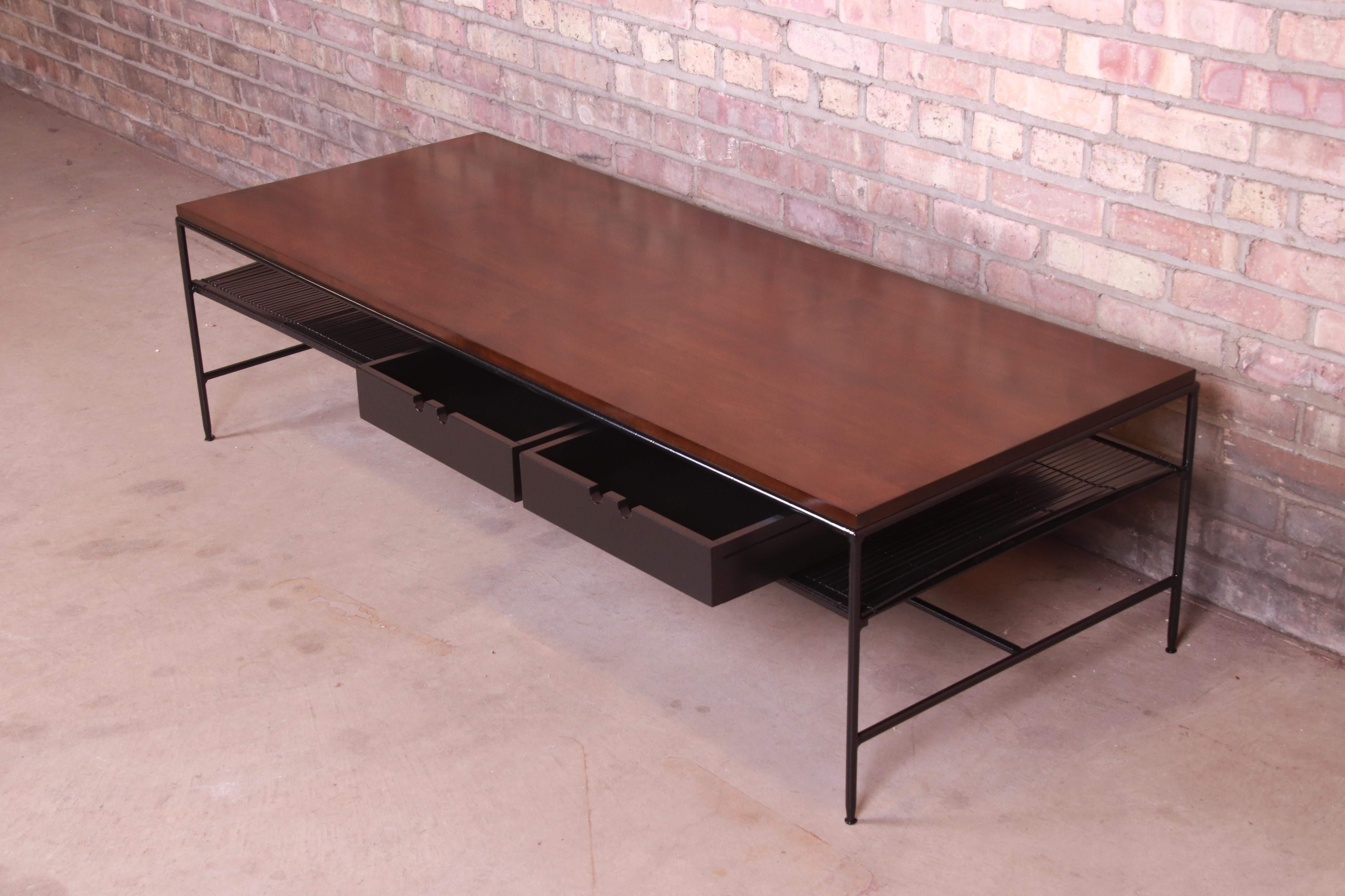 Bamboo Paul McCobb Planner Group Iron and Maple Coffee Table, Newly Refinished For Sale