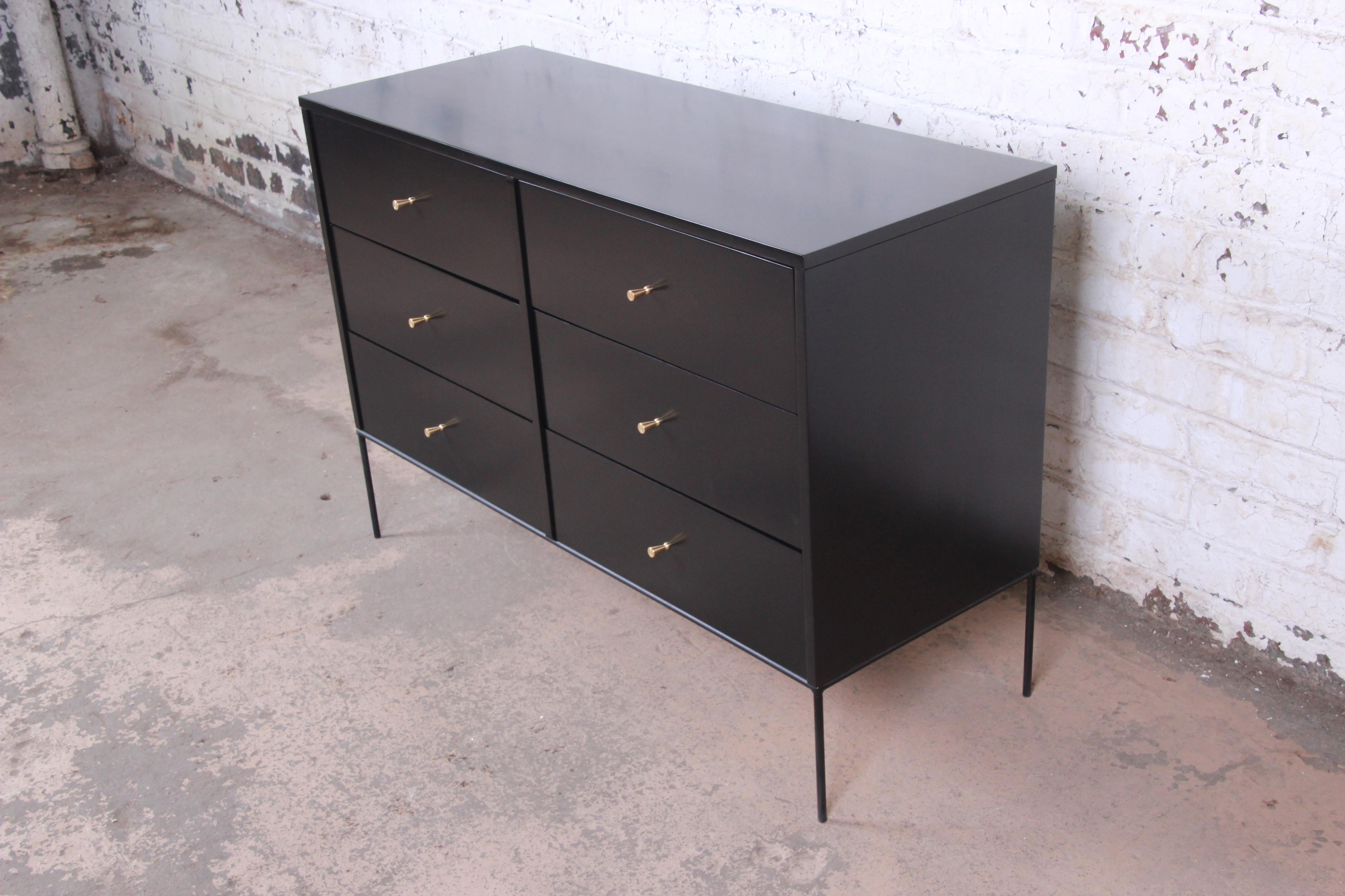 American Paul McCobb Planner Group Iron Base Black Lacquered Dresser, Newly Restored