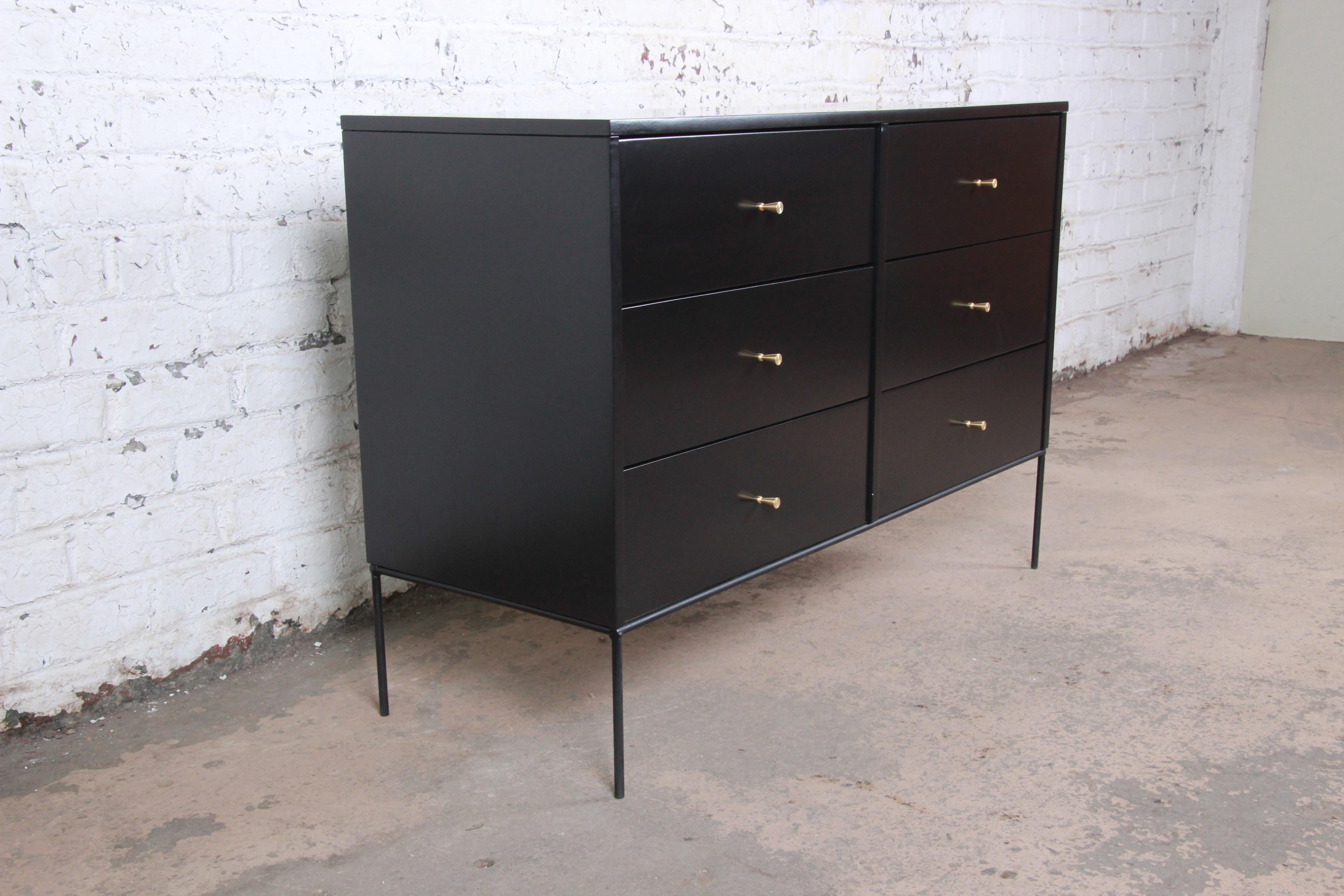 Paul McCobb Planner Group Iron Base Black Lacquered Dresser, Newly Restored In Good Condition In South Bend, IN
