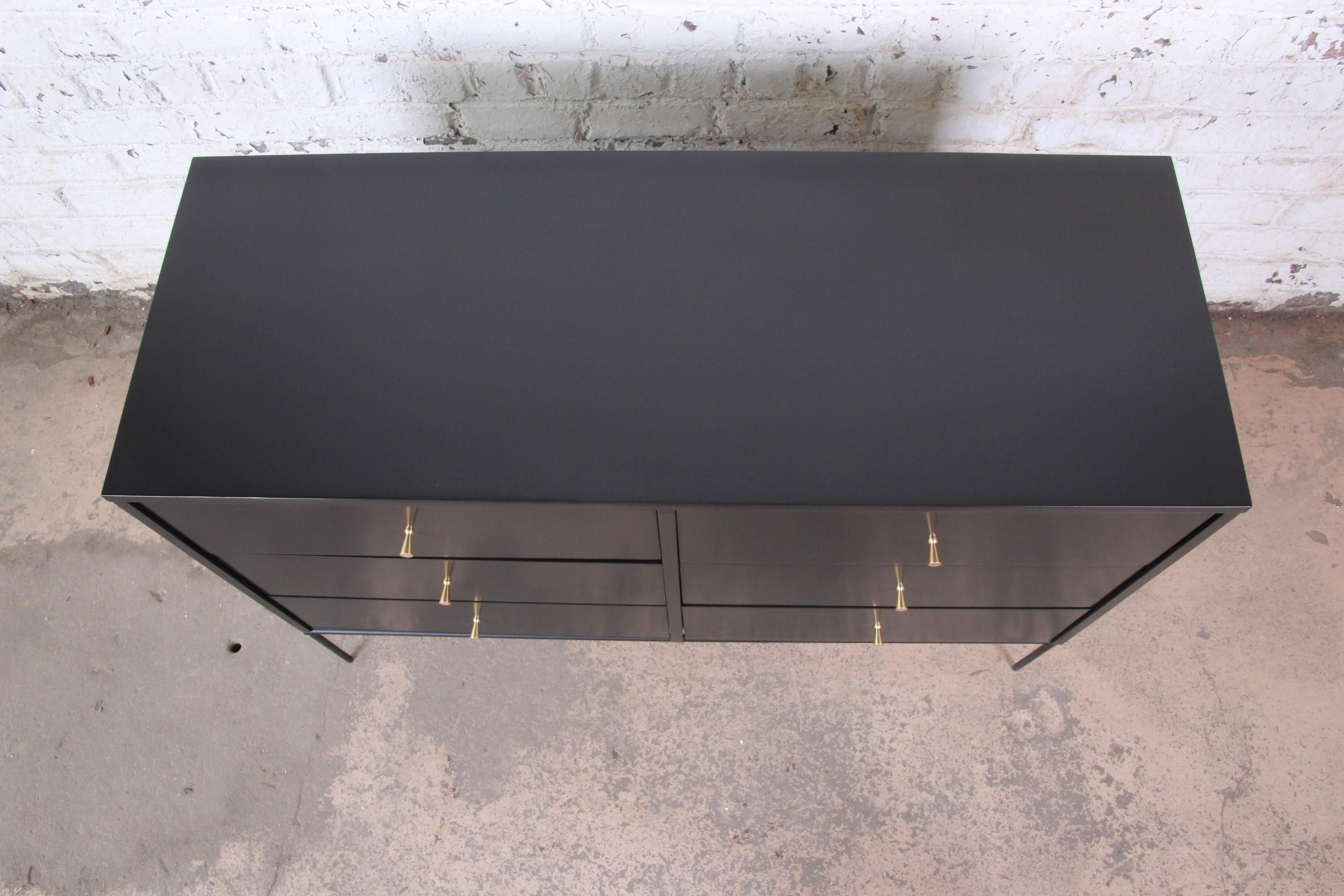 Mid-20th Century Paul McCobb Planner Group Iron Base Black Lacquered Dresser, Newly Restored