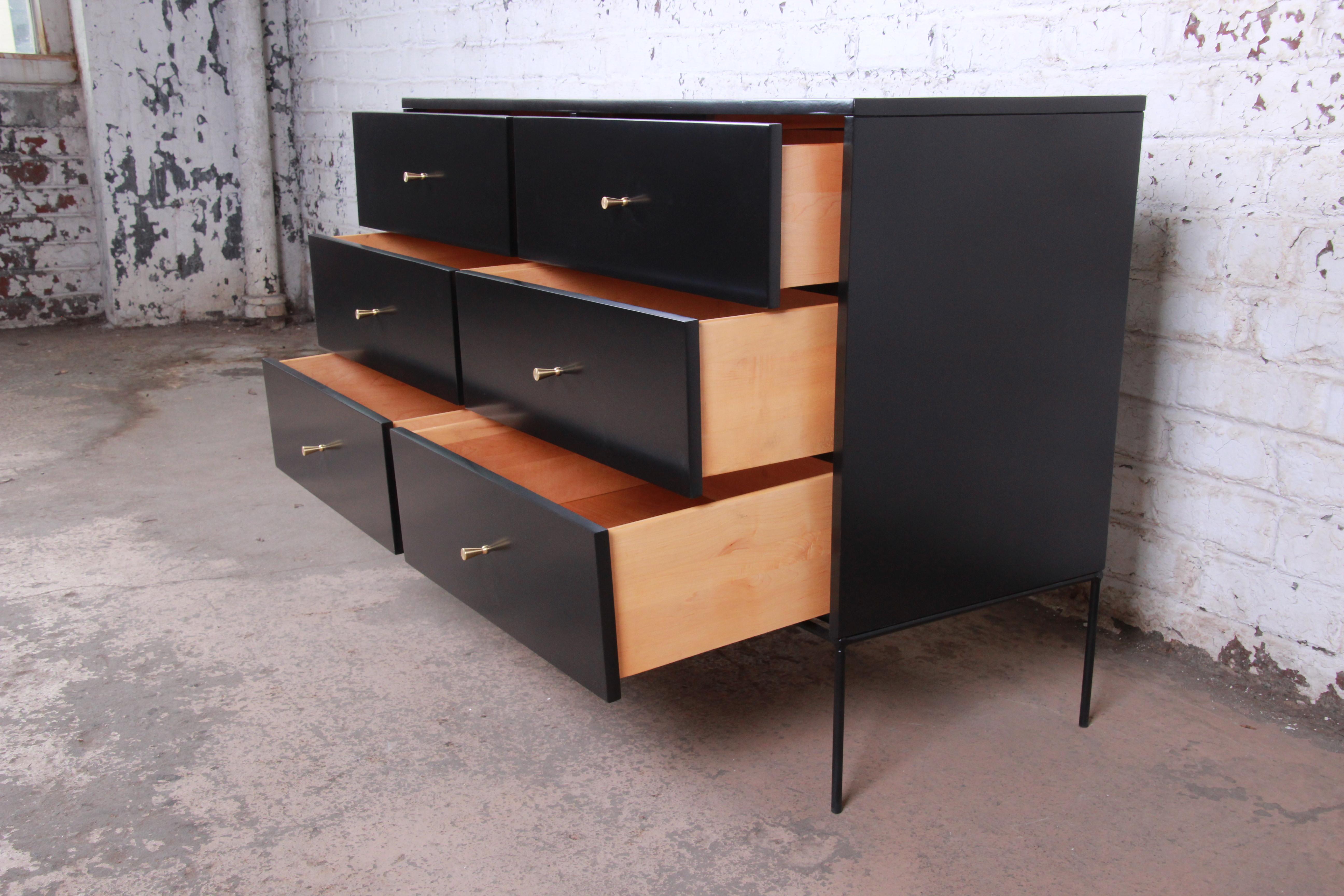 Paul McCobb Planner Group Iron Base Black Lacquered Dresser, Newly Restored 1