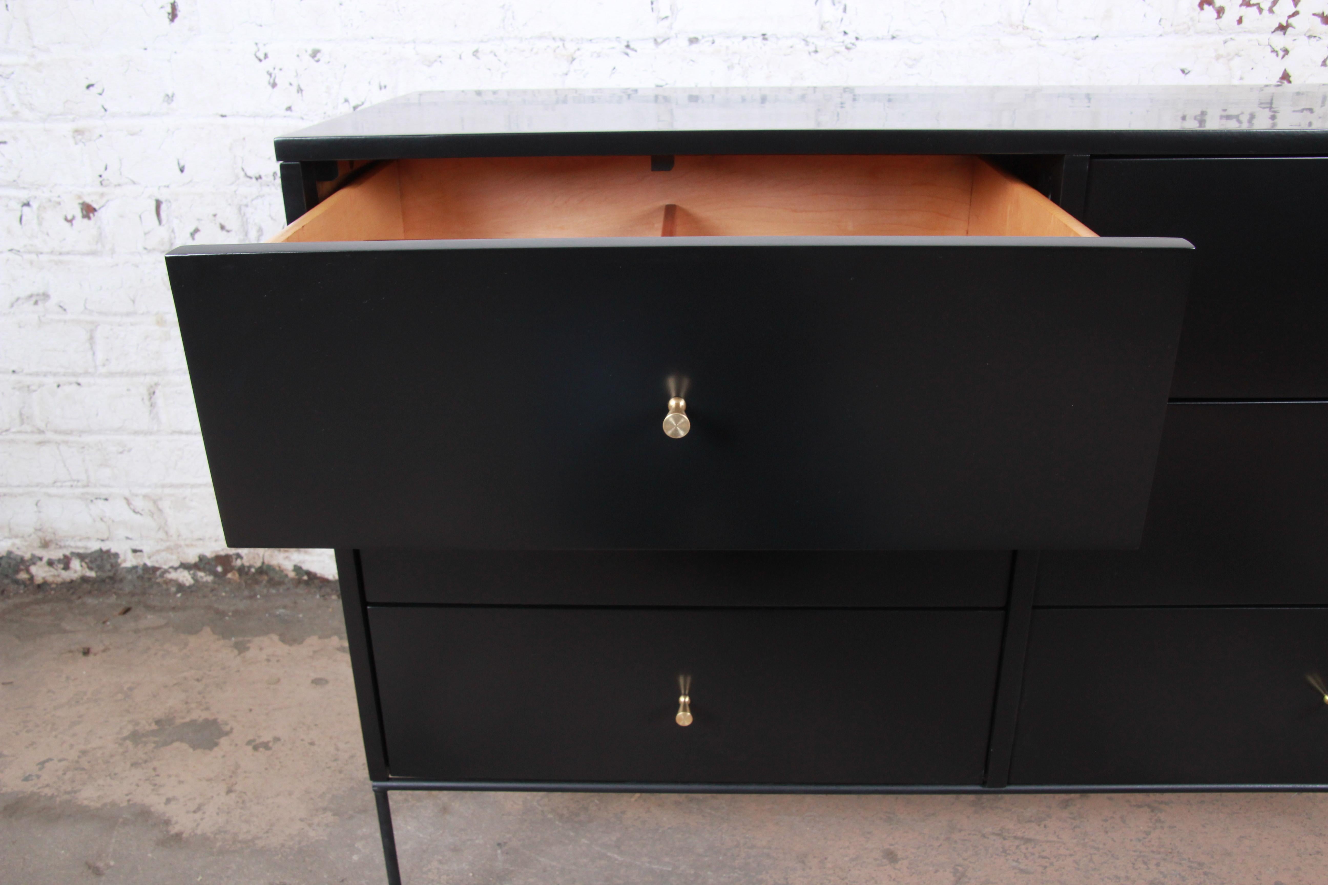 Paul McCobb Planner Group Iron Base Black Lacquered Dresser, Newly Restored 2