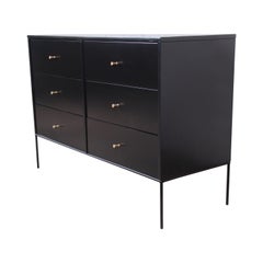 Paul McCobb Planner Group Iron Base Black Lacquered Dresser, Newly Restored