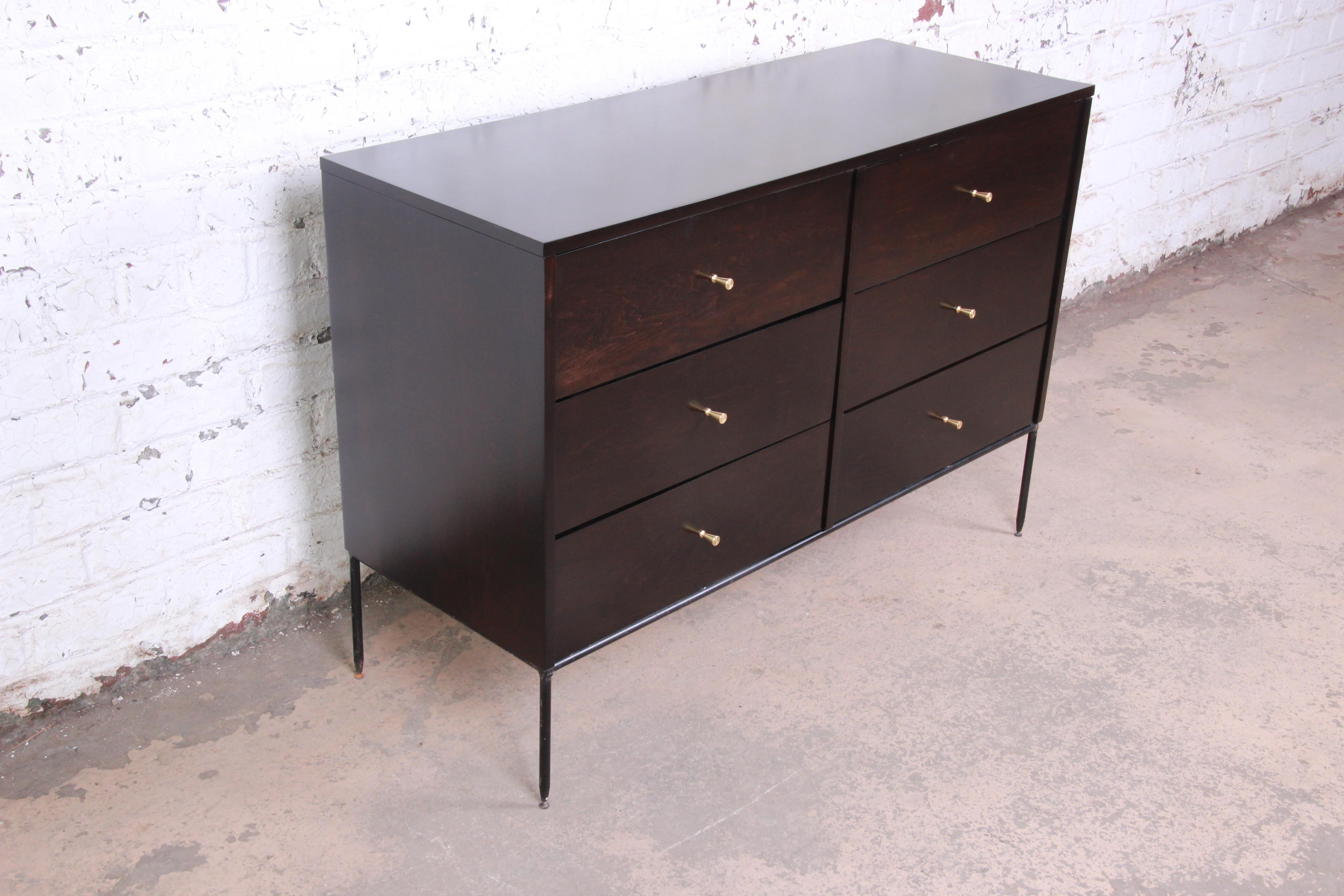 Paul McCobb Planner Group Iron Base Ebonized Dresser or Credenza, Refinished In Good Condition In South Bend, IN