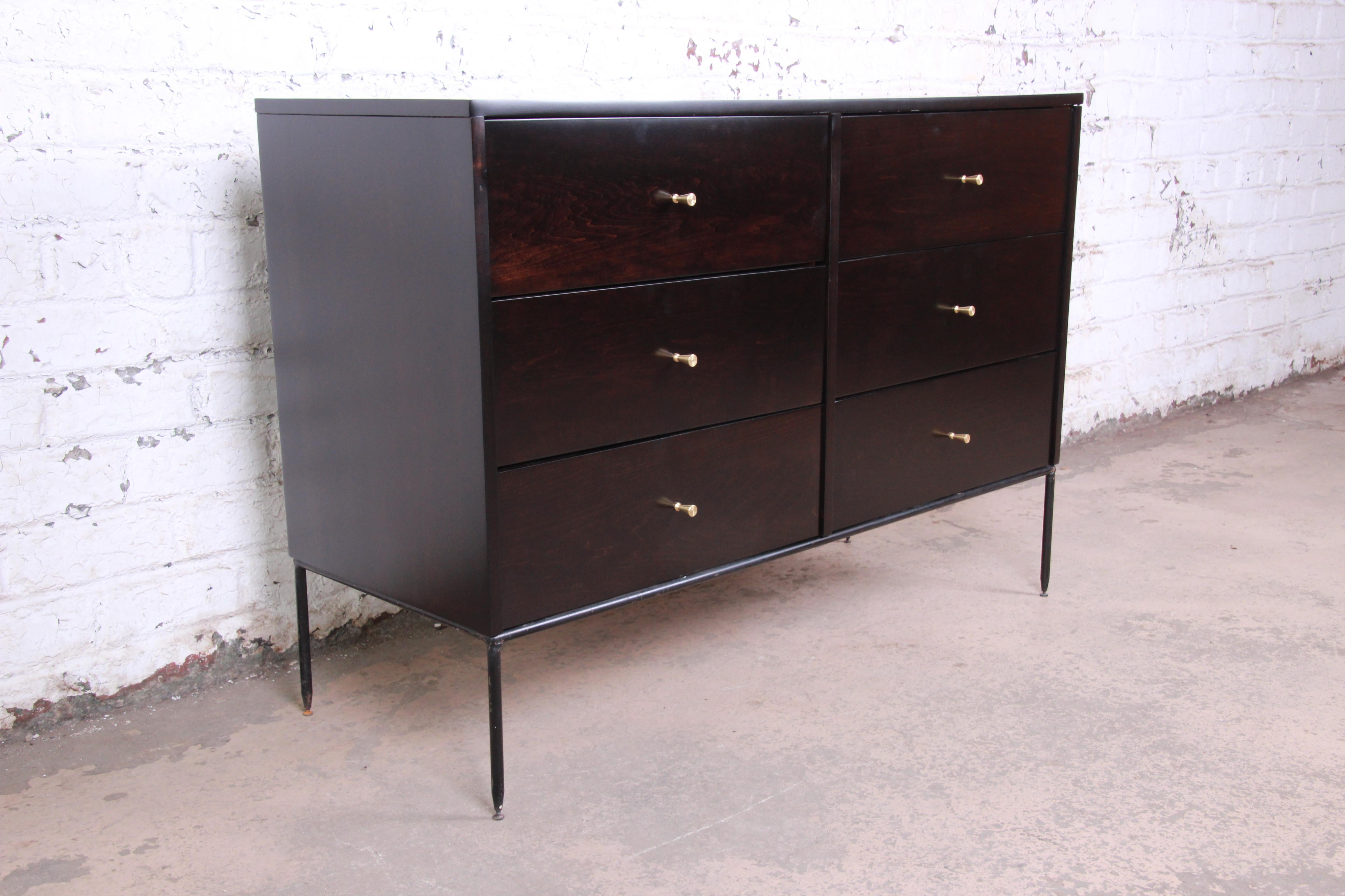 Mid-20th Century Paul McCobb Planner Group Iron Base Ebonized Dresser or Credenza, Refinished