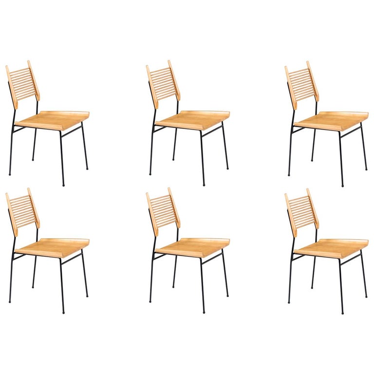 Paul McCobb "Planner Group" Iron & Maple Dining Chairs for Winchendon Furniture For Sale