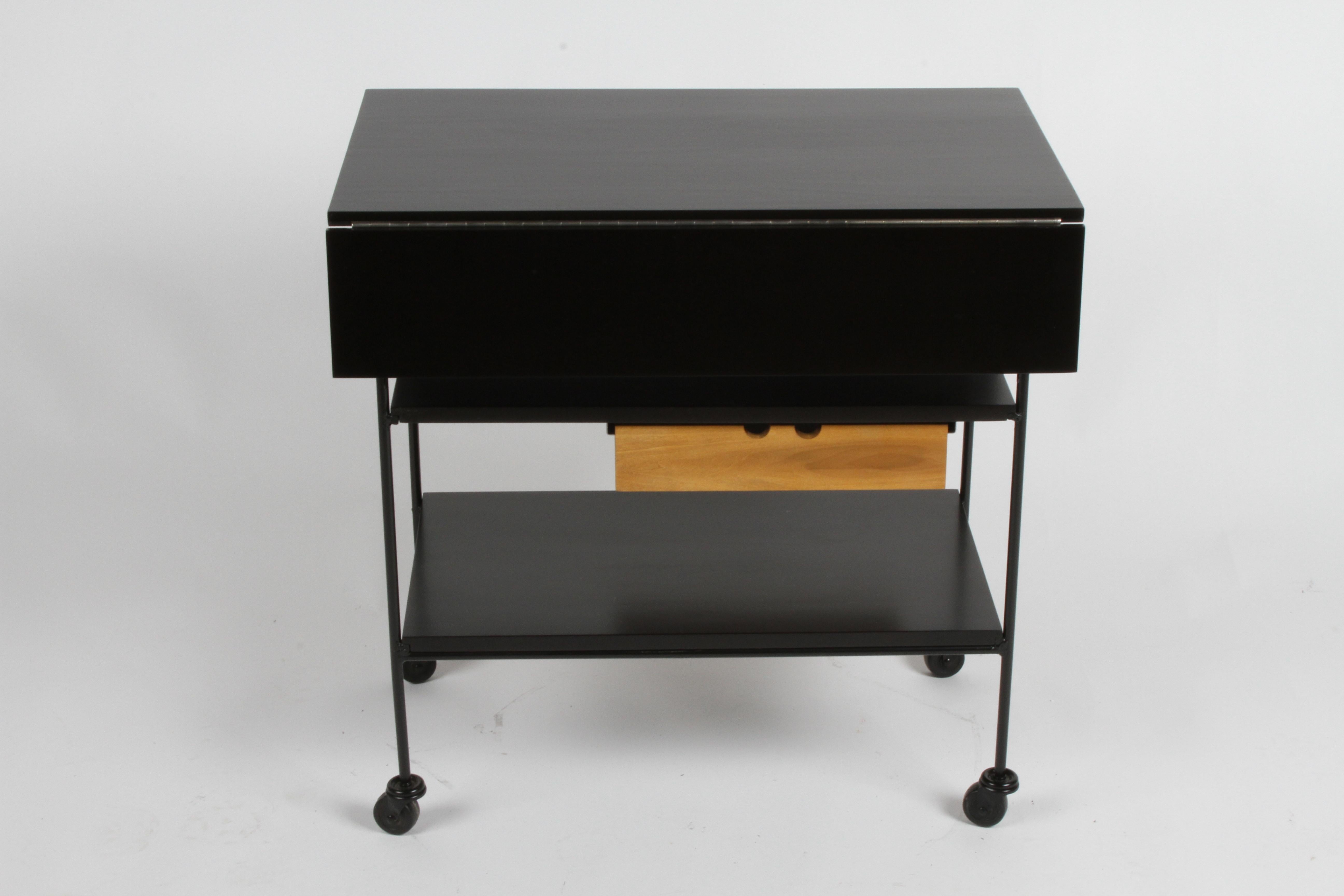 Mid-Century Modern Paul McCobb Planner Group Maple and Iron Flip Top Bar Cart in Dark Ebony