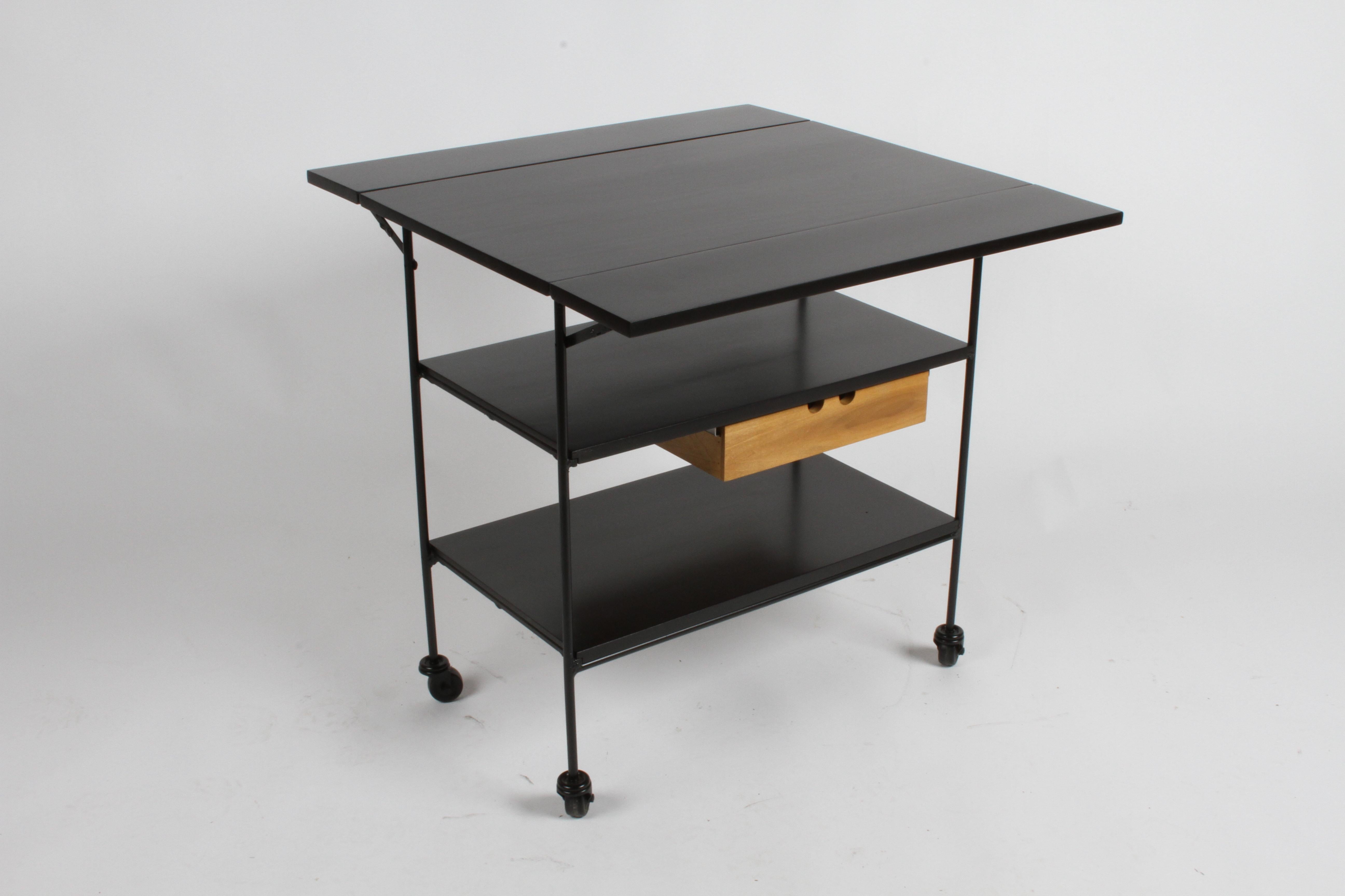 Paul McCobb Planner Group Maple and Iron Flip Top Bar Cart in Dark Ebony 3