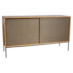 Paul McCobb Planner Group Maple, Grasscloth & Wrought Iron Credenza, 1950s