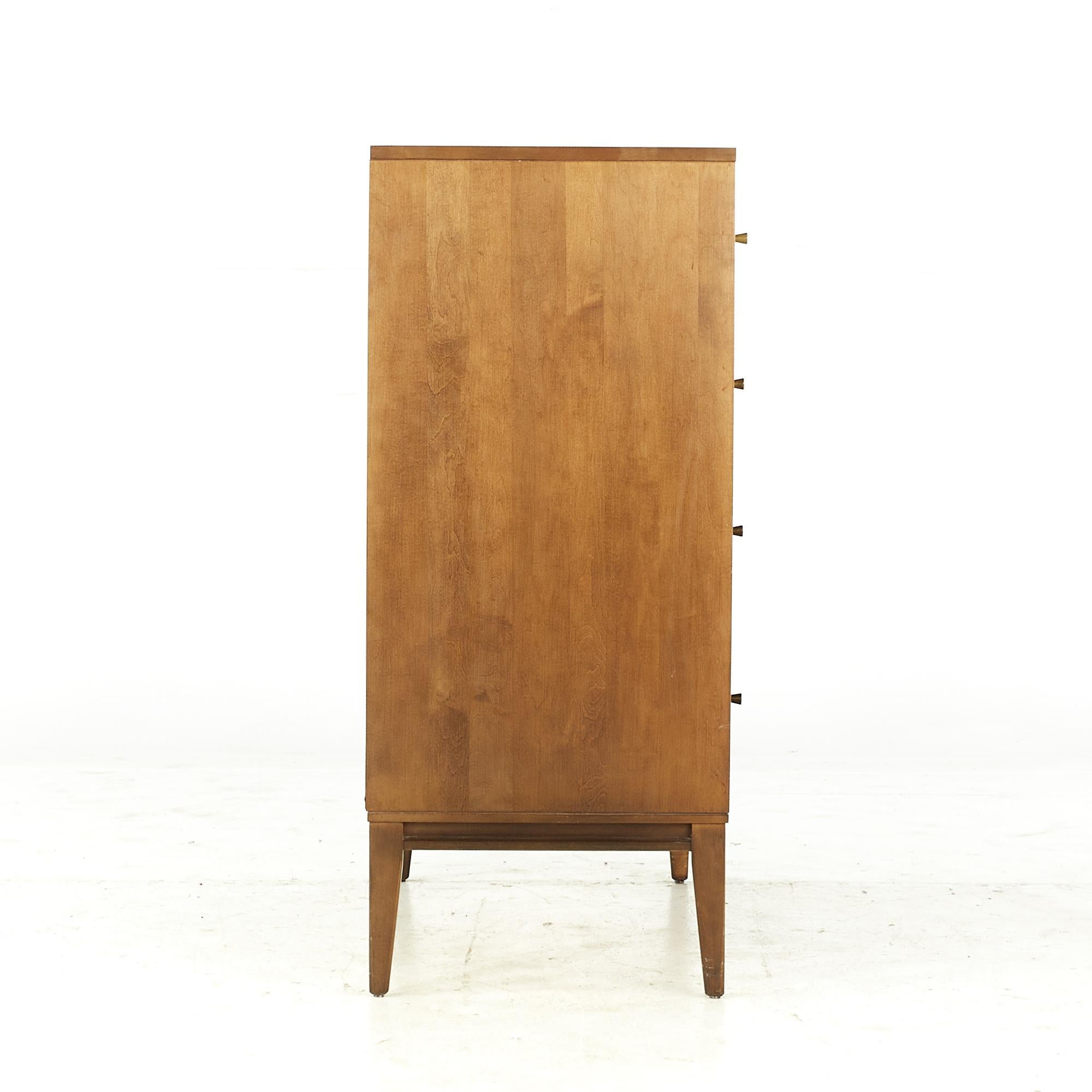 Brass Paul McCobb Planner Group Midcentury 4 Drawer Dresser with Sliding Door Cabinet For Sale