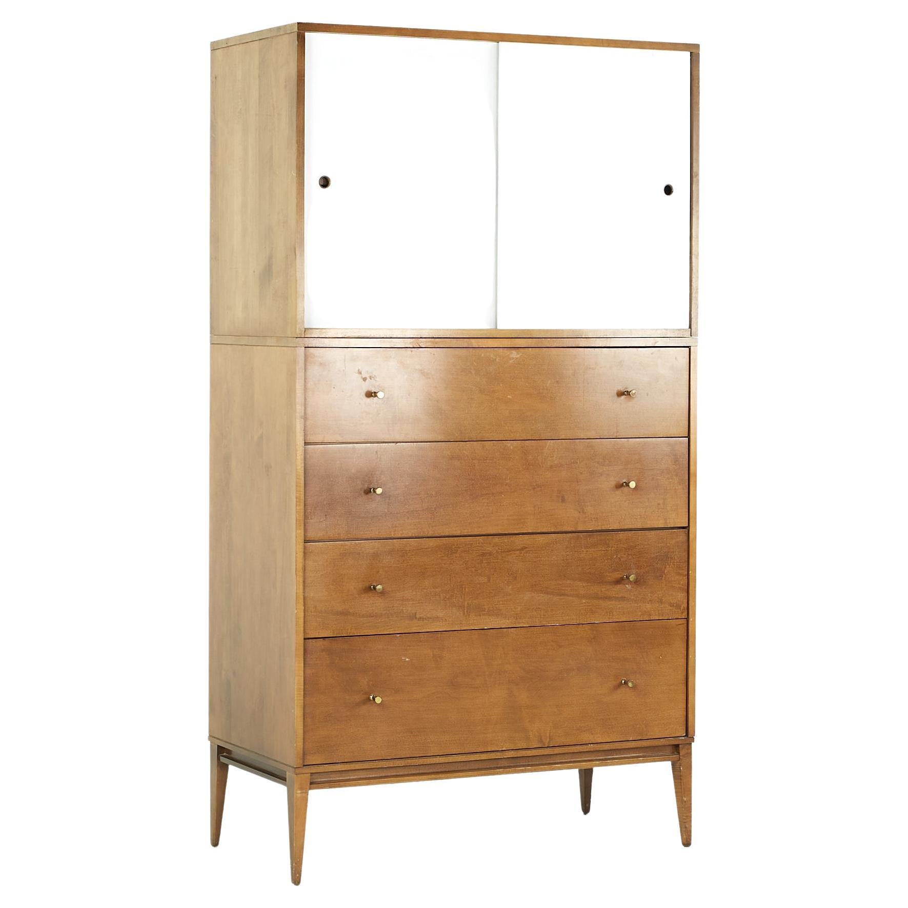 Paul McCobb Planner Group Midcentury 4 Drawer Dresser with Sliding Door Cabinet For Sale
