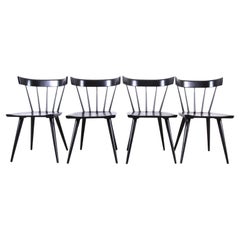 Paul McCobb Planner Group Sillas de comedor con respaldo de huso negro de mediados de siglo, set de 4
