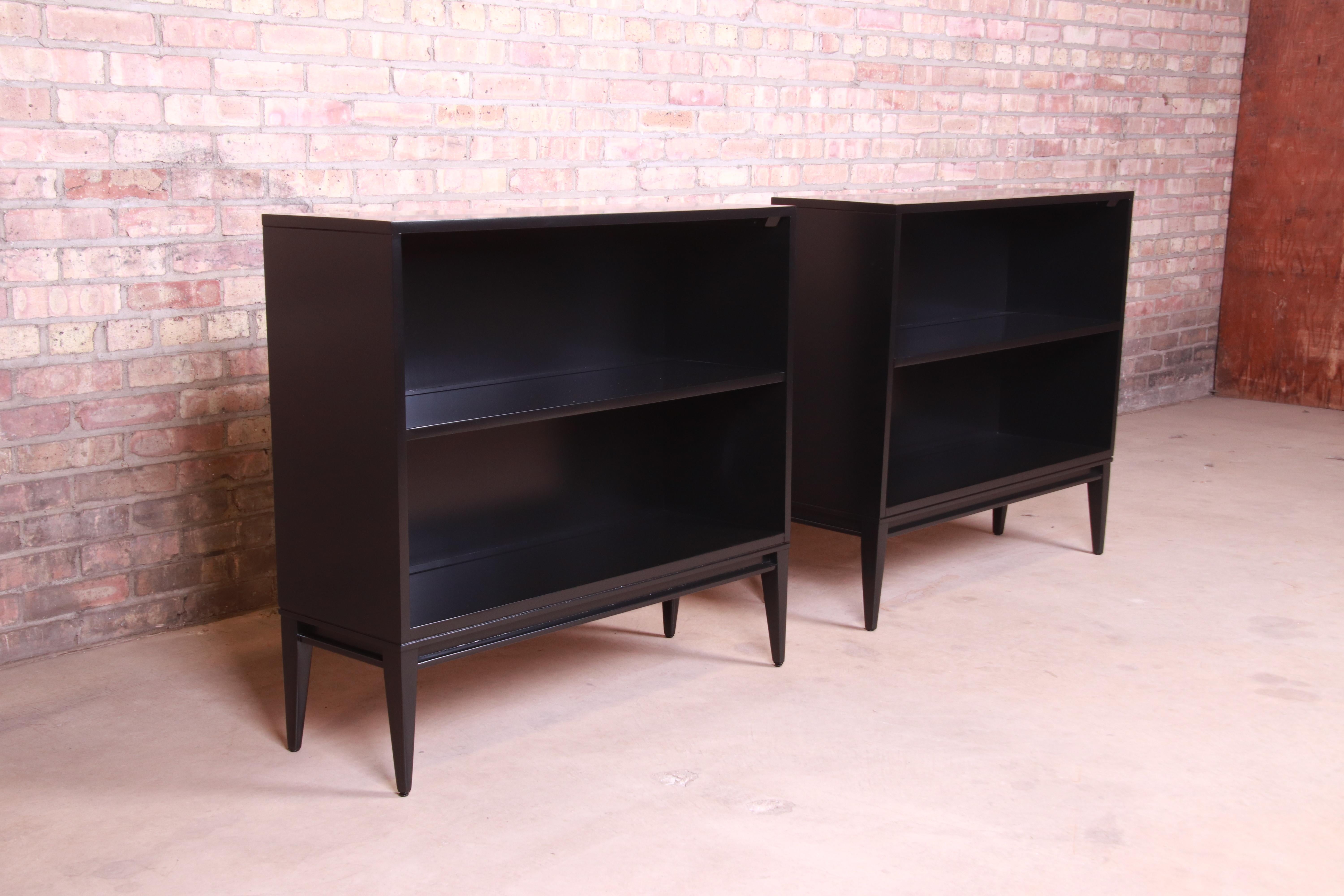 Mid-20th Century Paul McCobb Planner Group Mid-Century Modern Black Lacquered Bookcases, Pair