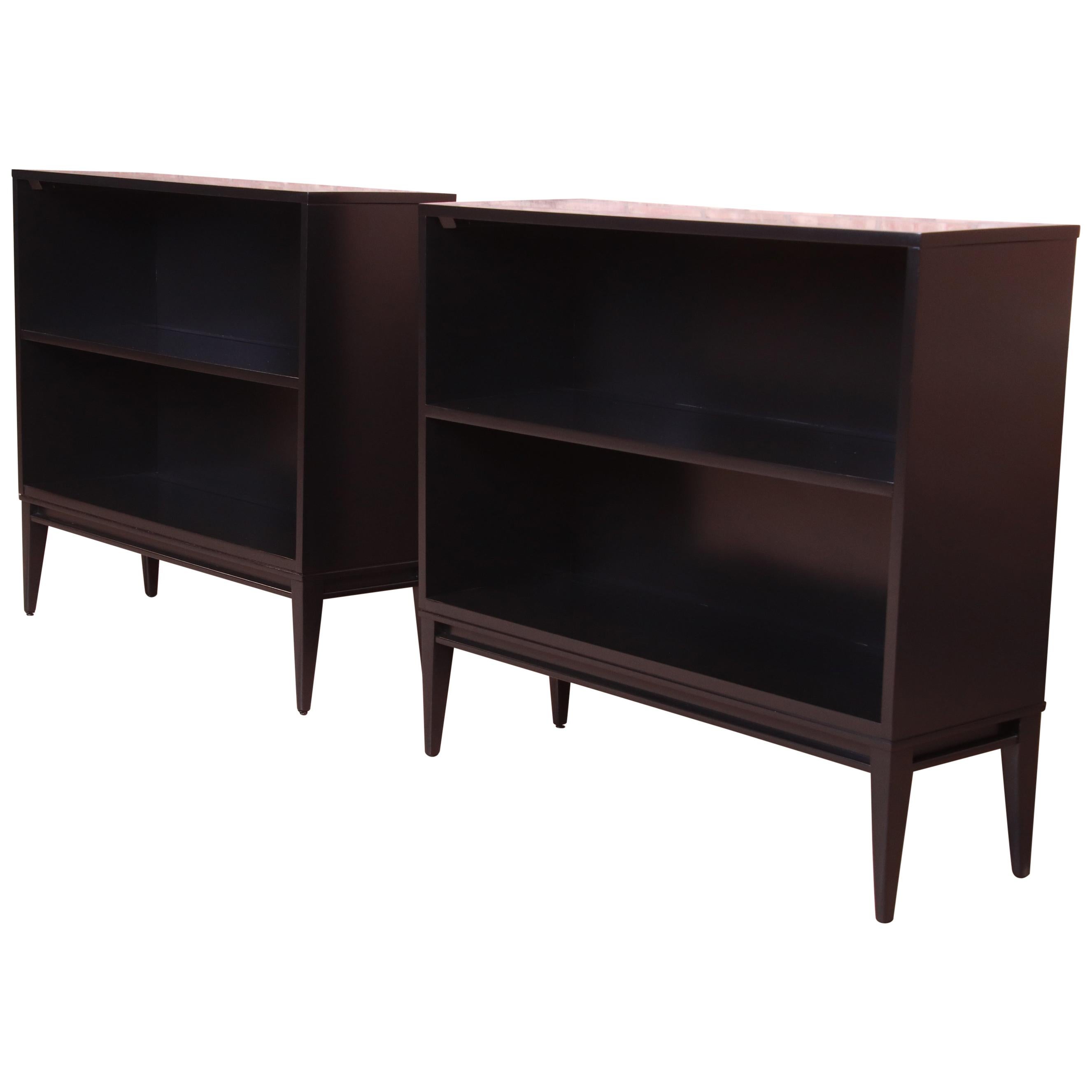 Paul McCobb Planner Group Mid-Century Modern Black Lacquered Bookcases, Pair