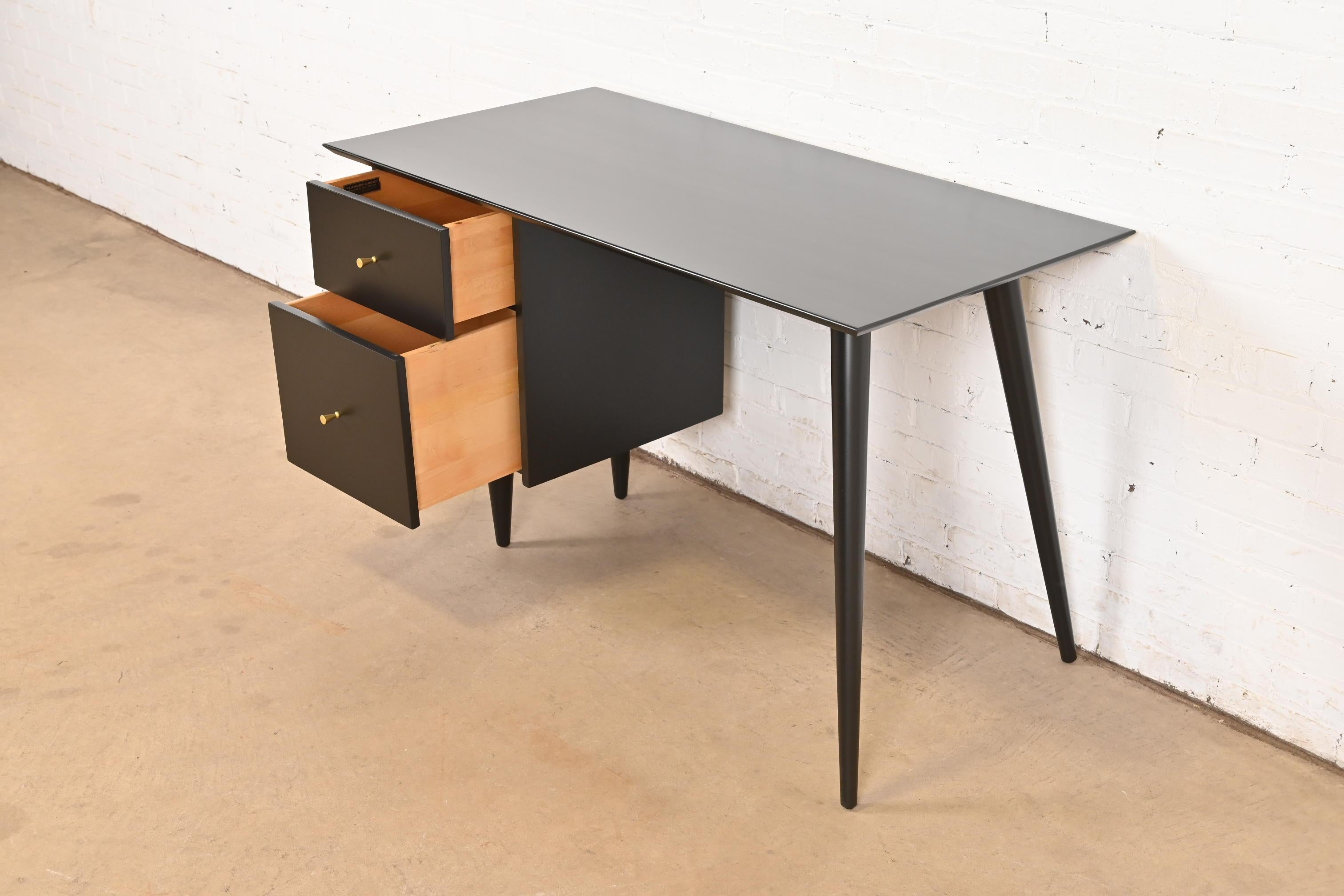 Brass Paul McCobb Planner Group Mid-Century Modern Black Lacquered Desk, Refinished For Sale