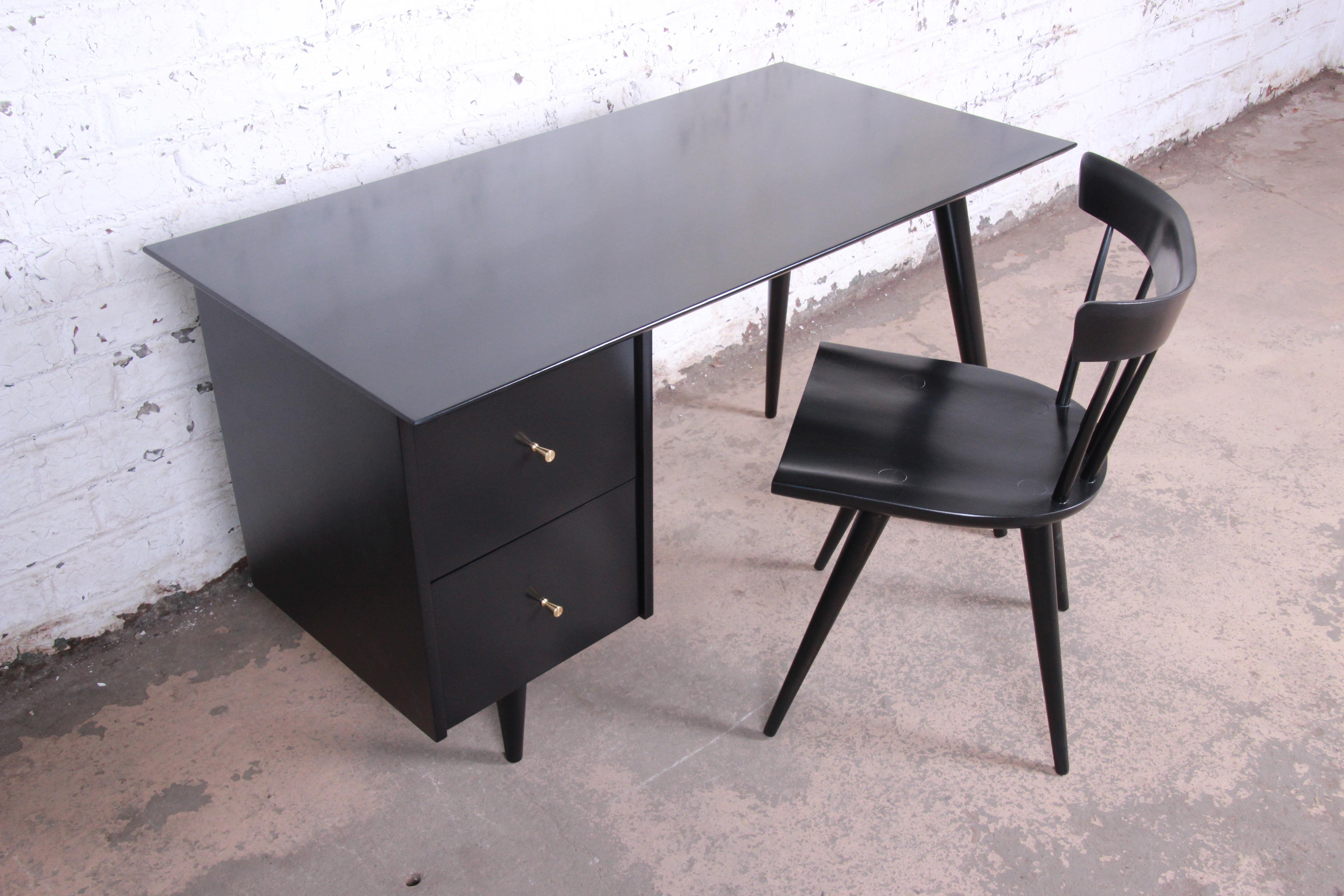 Brass Paul McCobb Planner Group Mid-Century Modern Desk and Chair, New Restored