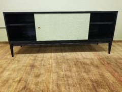 Paul McCobb Planner Group Mid-Century Modern Ebonized Credenza or Grass Cloth