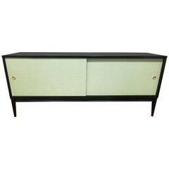 Vintage Paul McCobb Planner Group Mid-Century Modern Ebonized Credenza or Grass Cloth