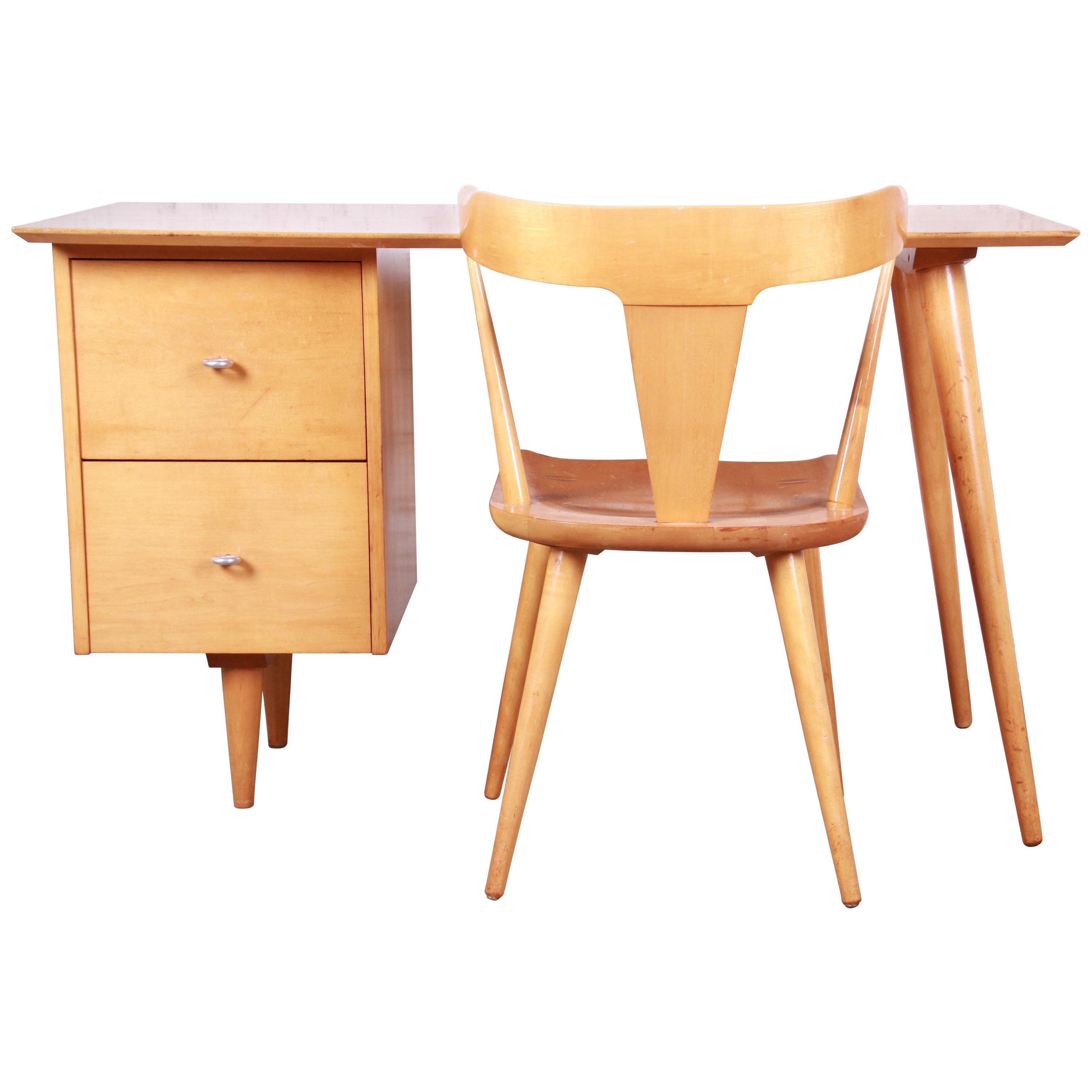 Paul McCobb Planner Group Mid-Century Modern Maple Desk and Chair, 1950s