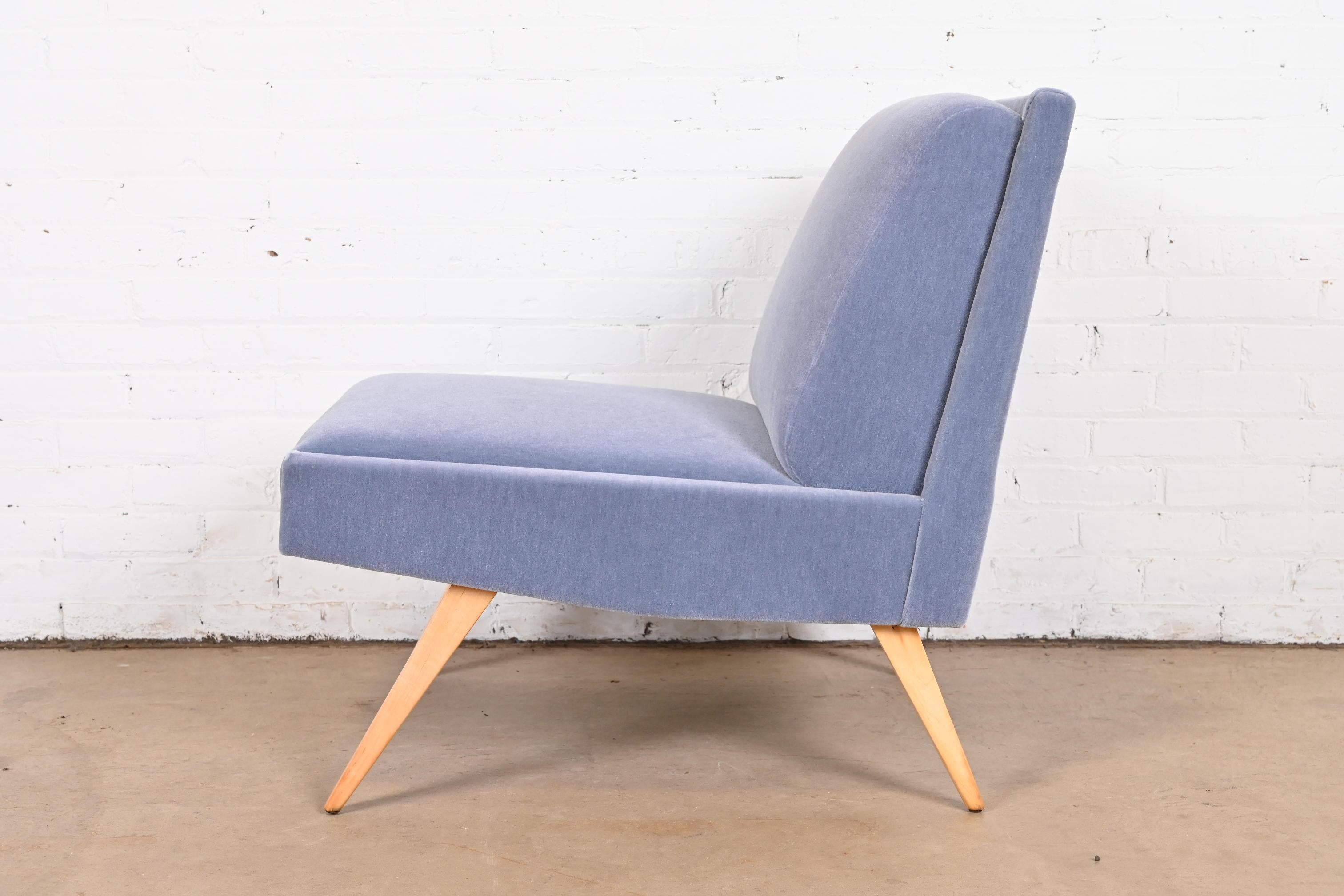 Paul McCobb Planner Group Mid-Century Modern Slipper Chair in Mohair Velvet 5
