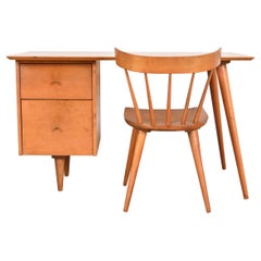 Paul McCobb Planner Group Mid-Century Modern Solid Maple Writing Desk With Chair
