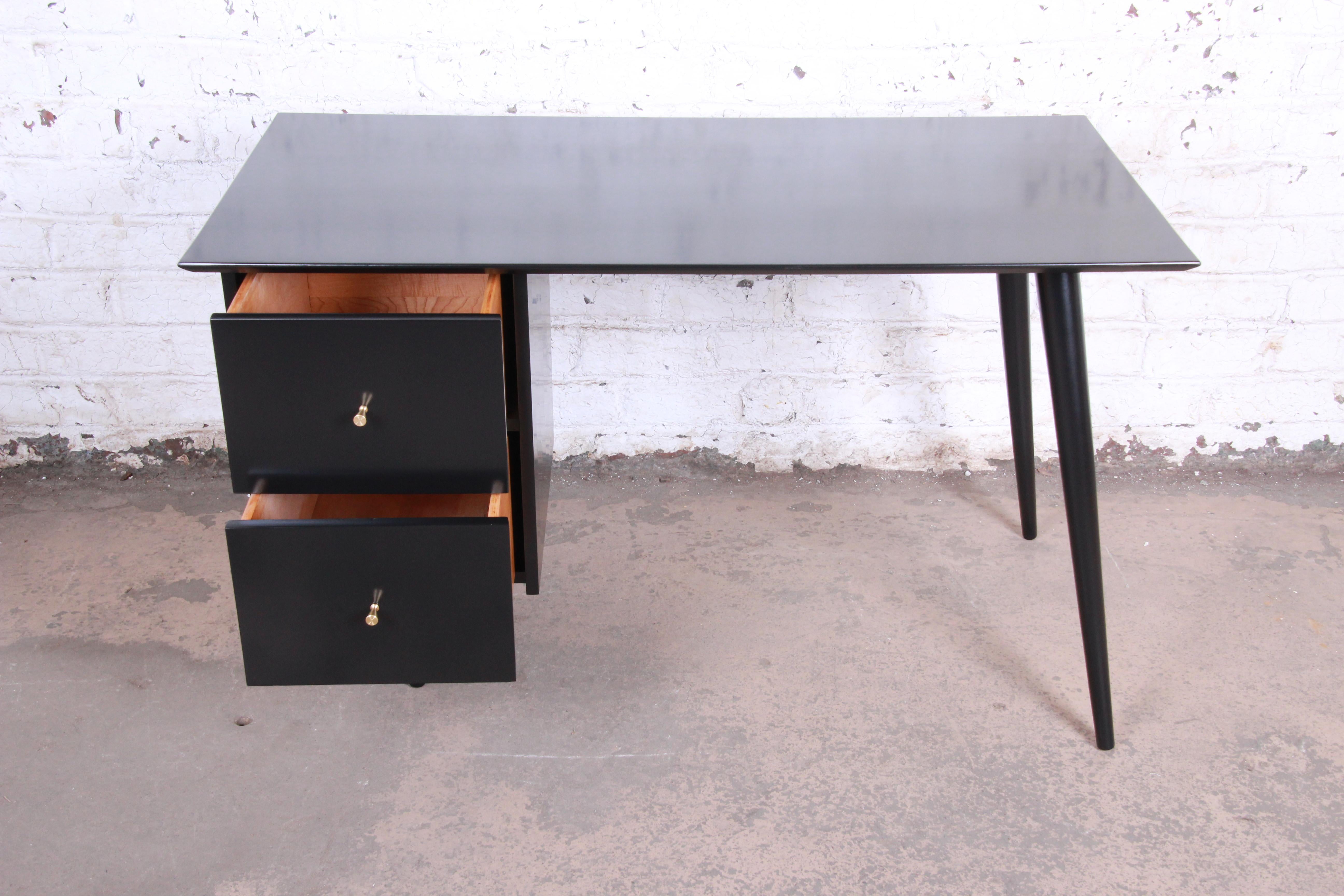 Paul McCobb Planner Group Midcentury Black Lacquered Writing Desk, Restored In Good Condition In South Bend, IN
