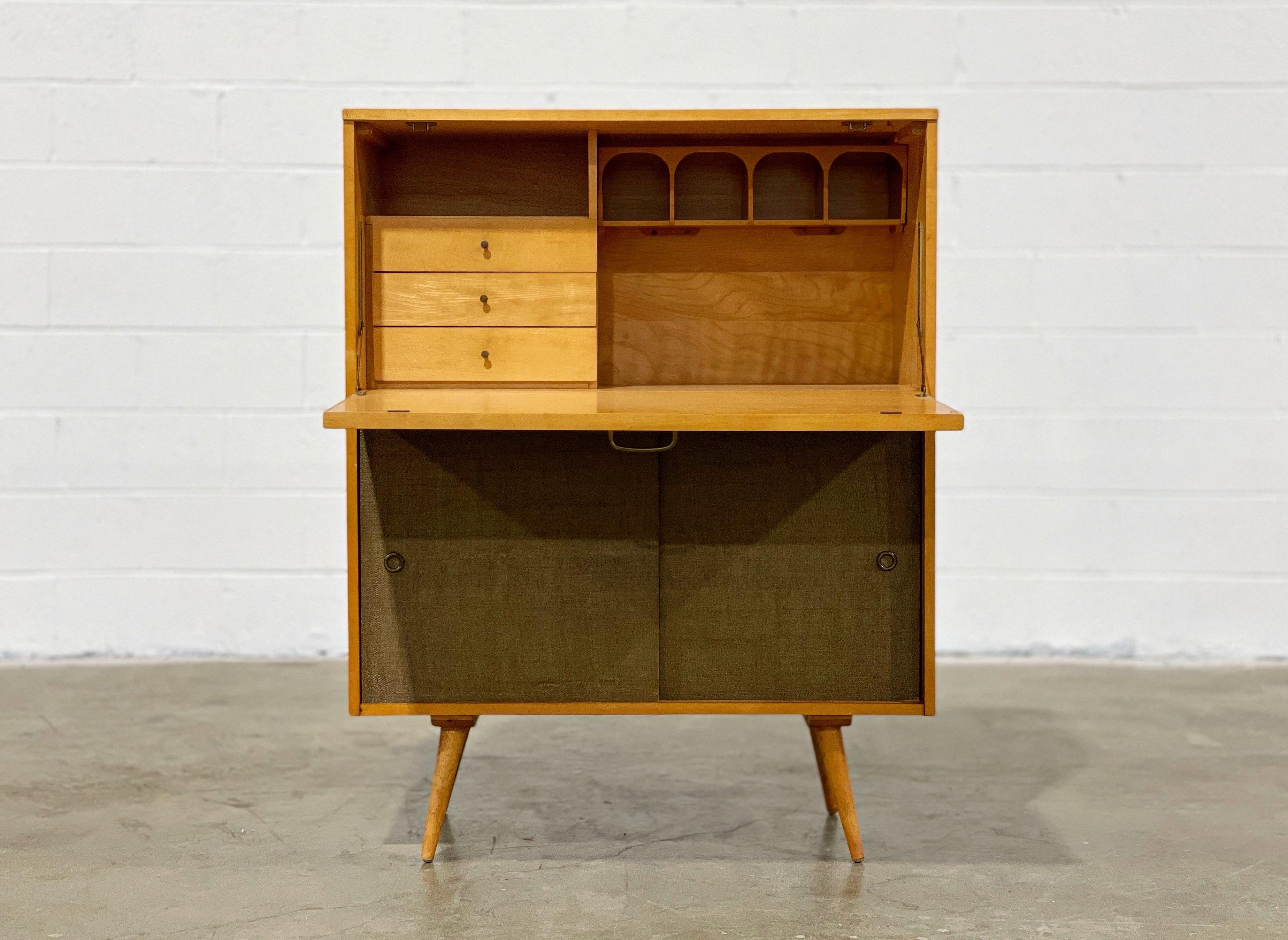Paul McCobb Planner Group Midcentury Modern Secretary Desk with Grasscloth Doors 5