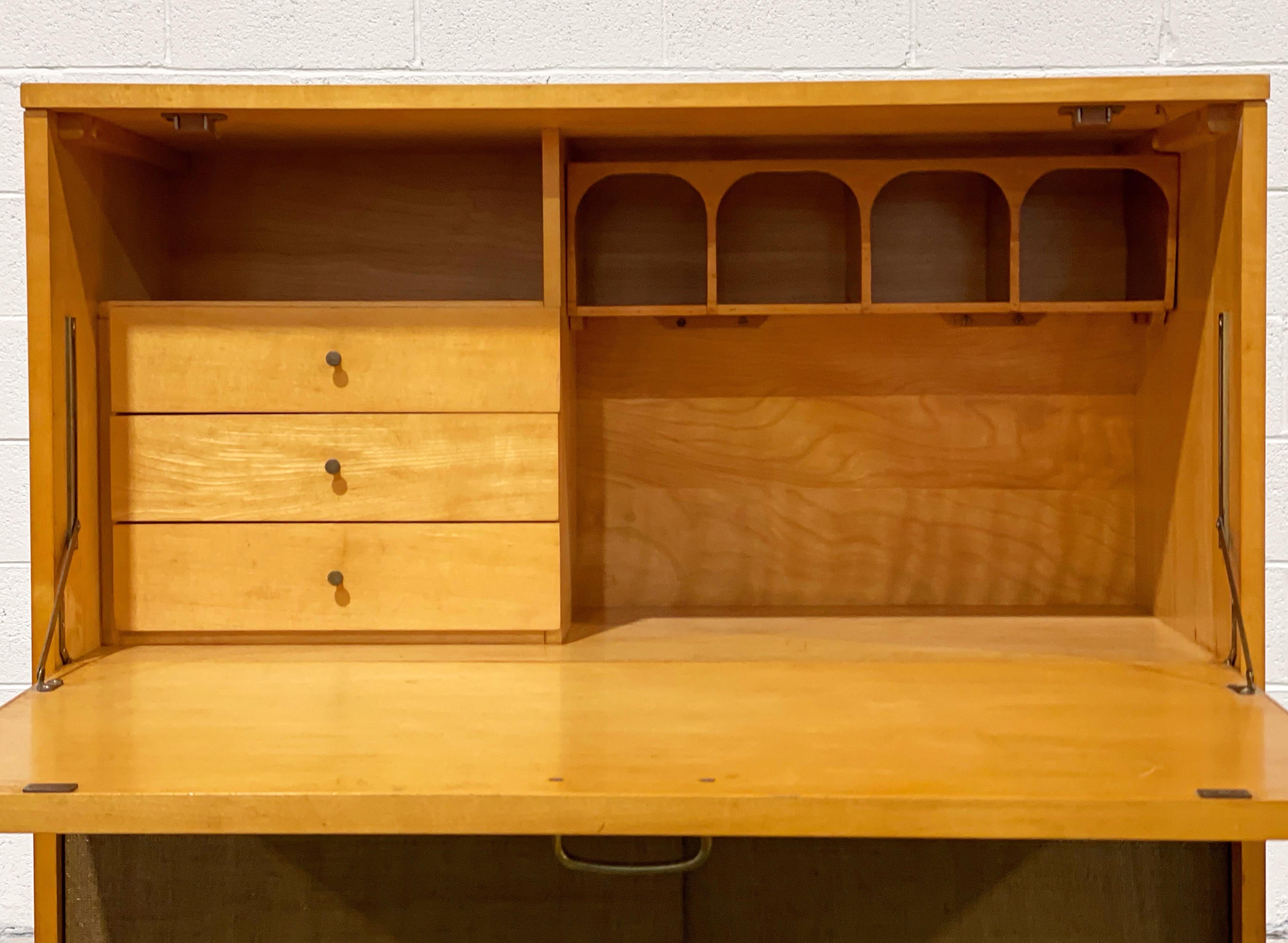 Mid-Century Modern Paul McCobb Planner Group Midcentury Modern Secretary Desk with Grasscloth Doors