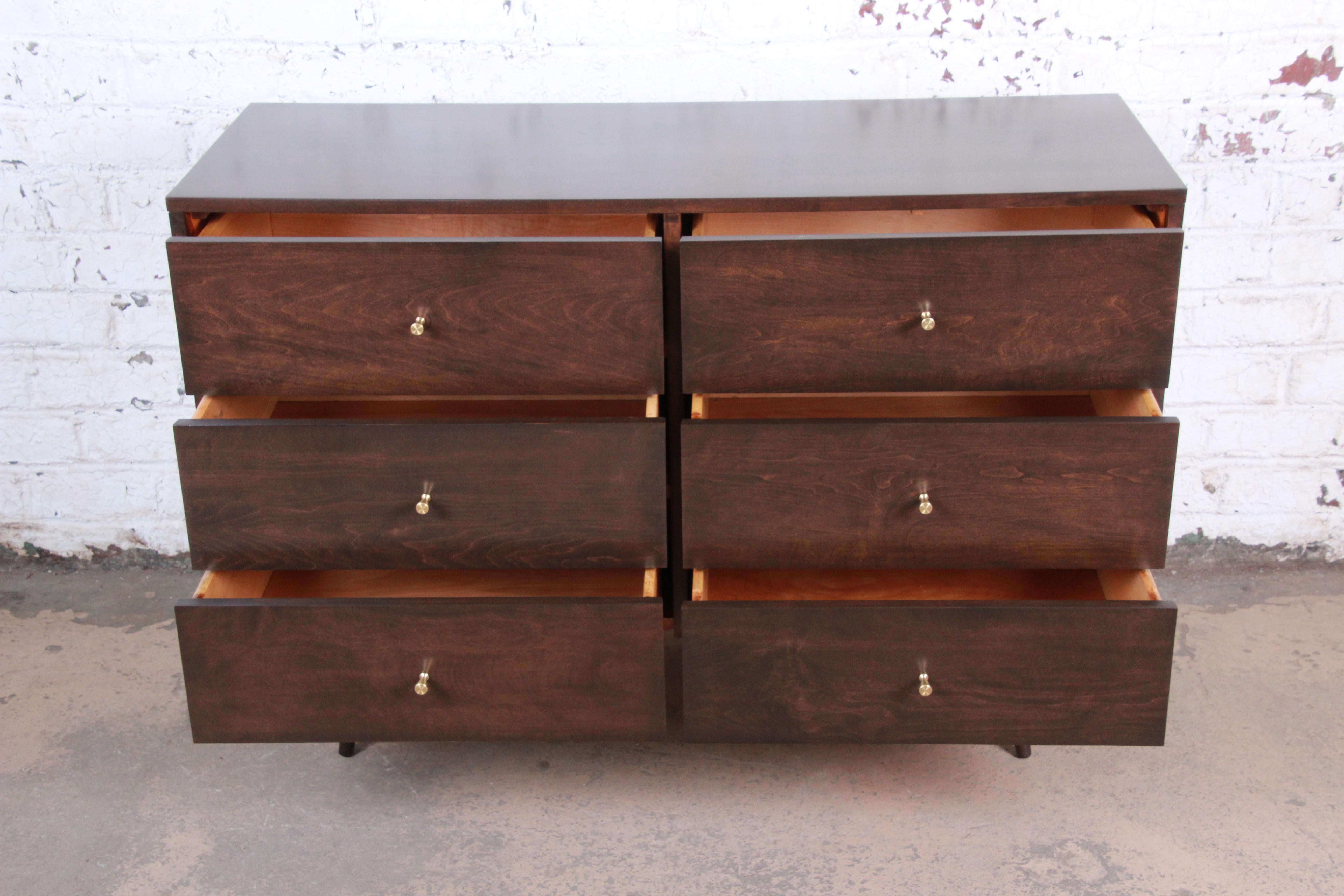 Brass Paul McCobb Planner Group Six-Drawer Dresser, Newly Refinished