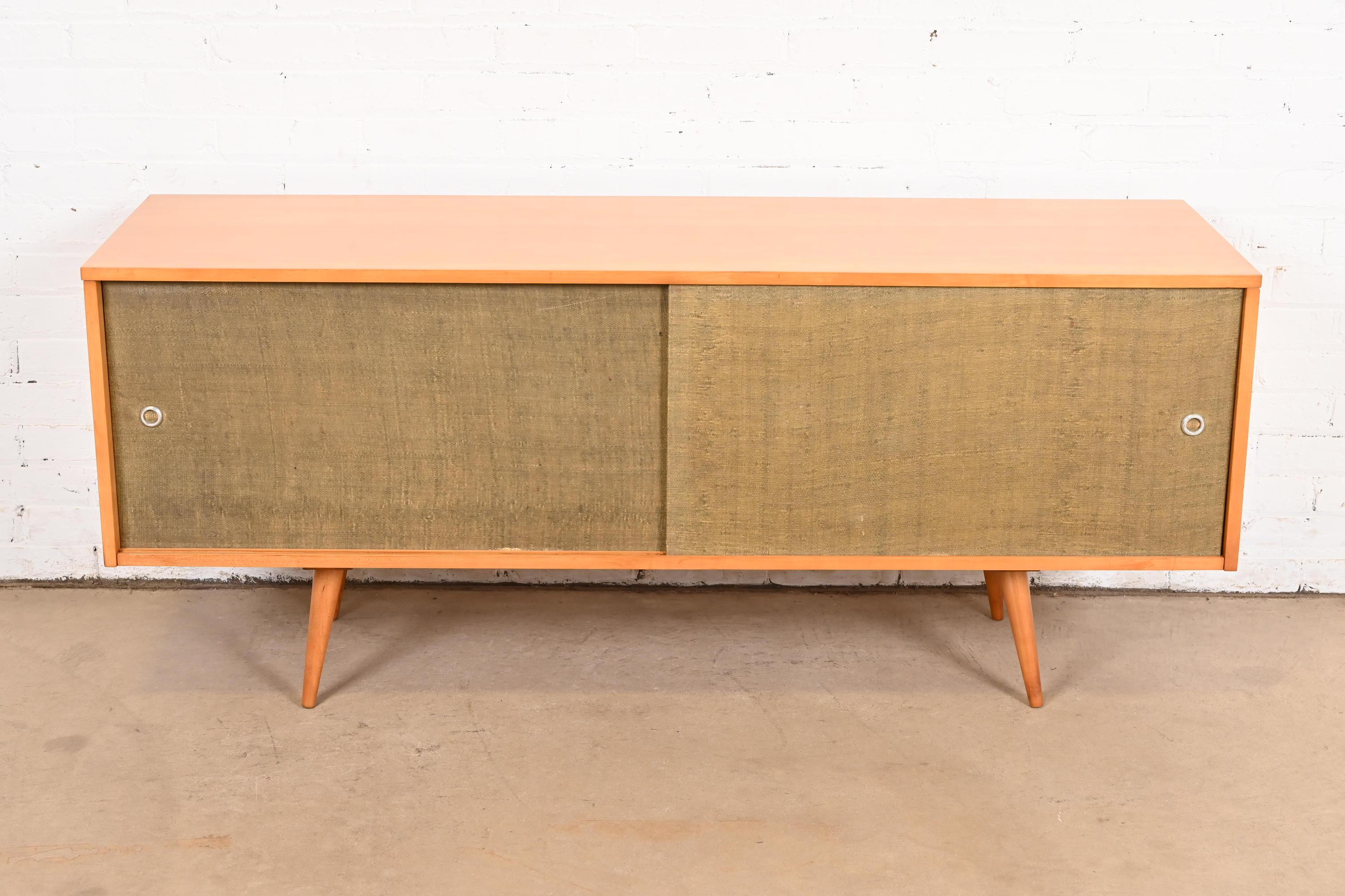 Mid-Century Modern Paul McCobb Planner Group Solid Birch Sliding Door Credenza or Record Cabinet