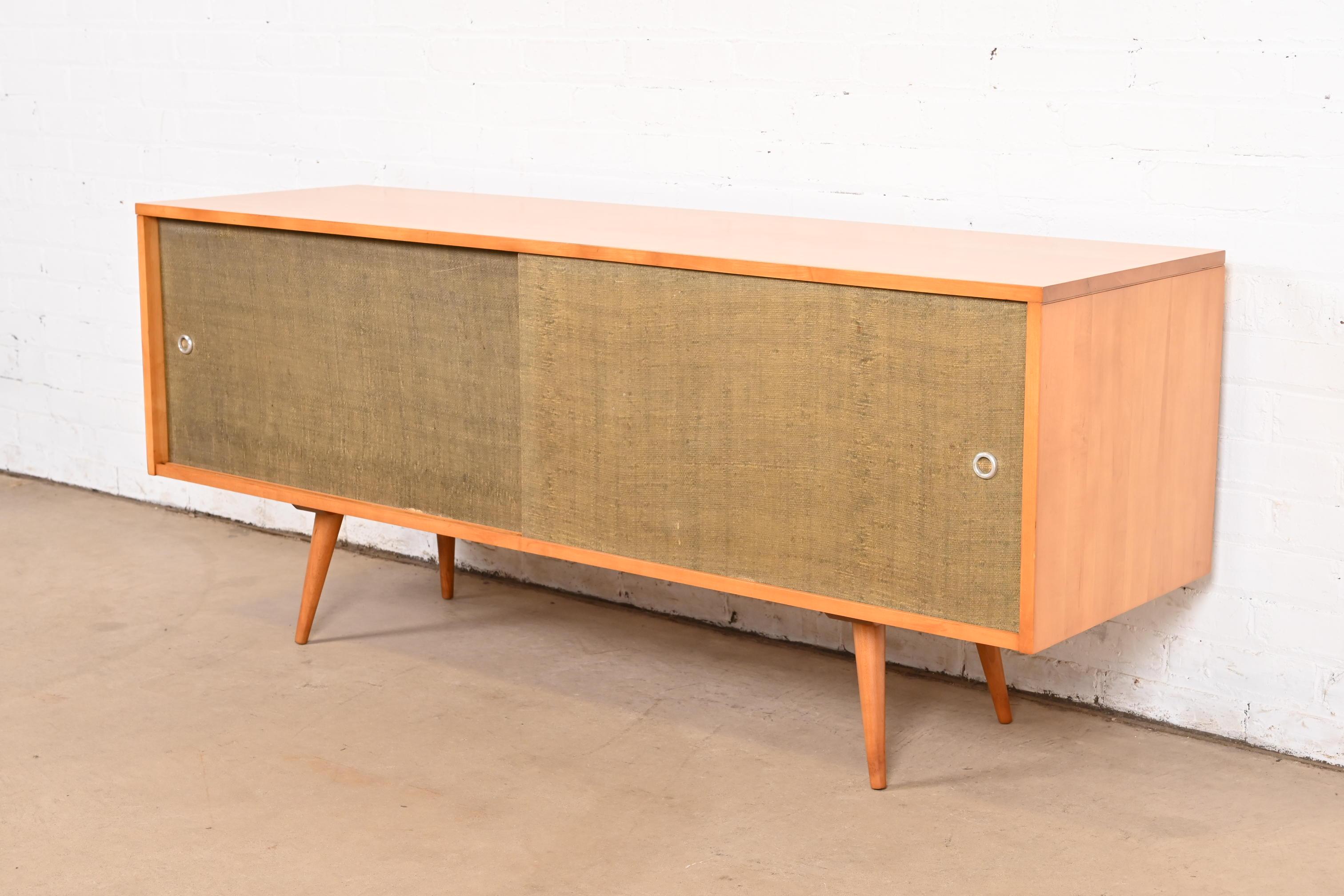 American Paul McCobb Planner Group Solid Birch Sliding Door Credenza or Record Cabinet