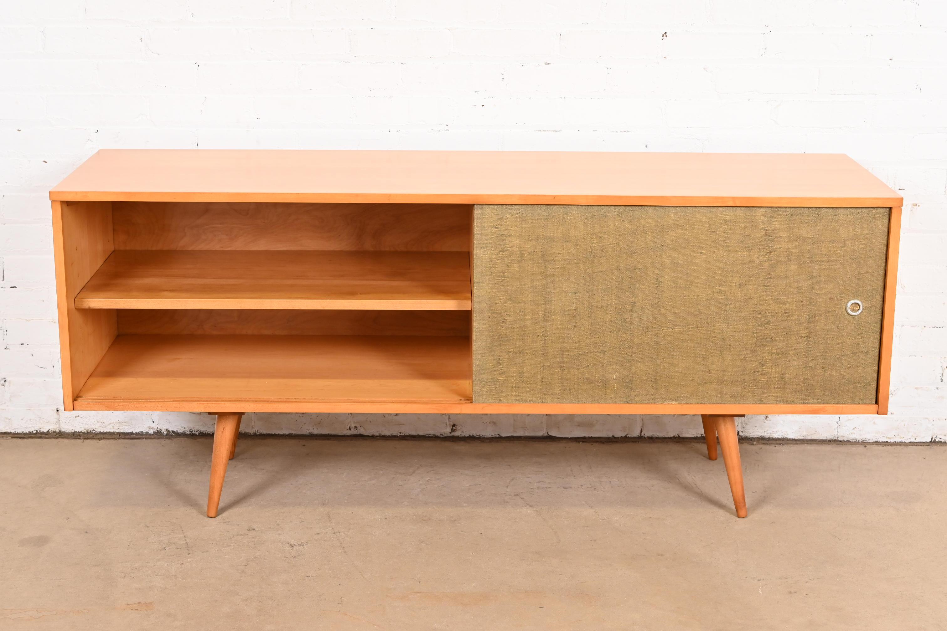 Mid-20th Century Paul McCobb Planner Group Solid Birch Sliding Door Credenza or Record Cabinet