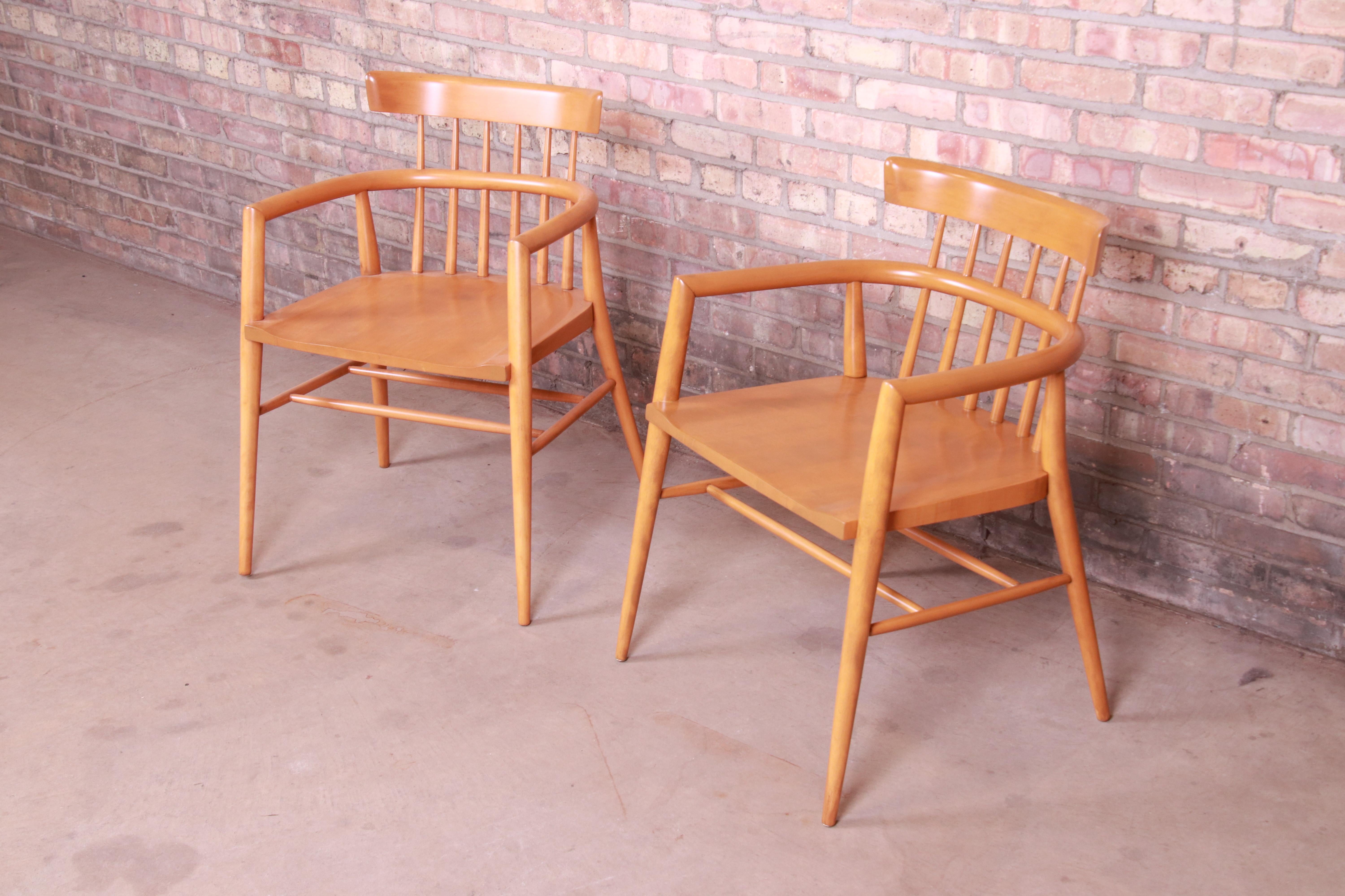 Mid-Century Modern Paul McCobb Planner Group Solid Maple Spindle Back Armchairs, Newly Refinished