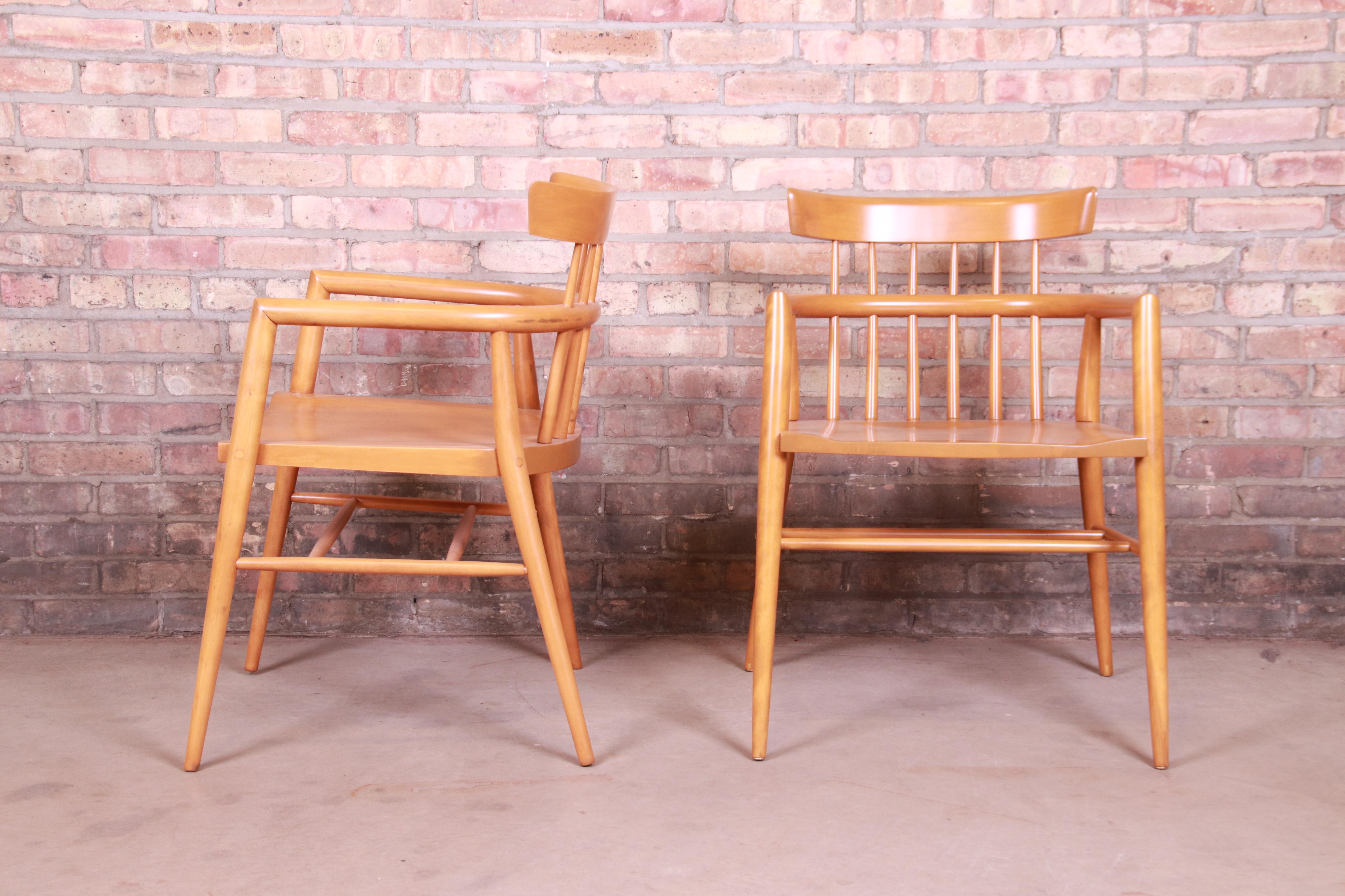 Mid-20th Century Paul McCobb Planner Group Solid Maple Spindle Back Armchairs, Newly Refinished