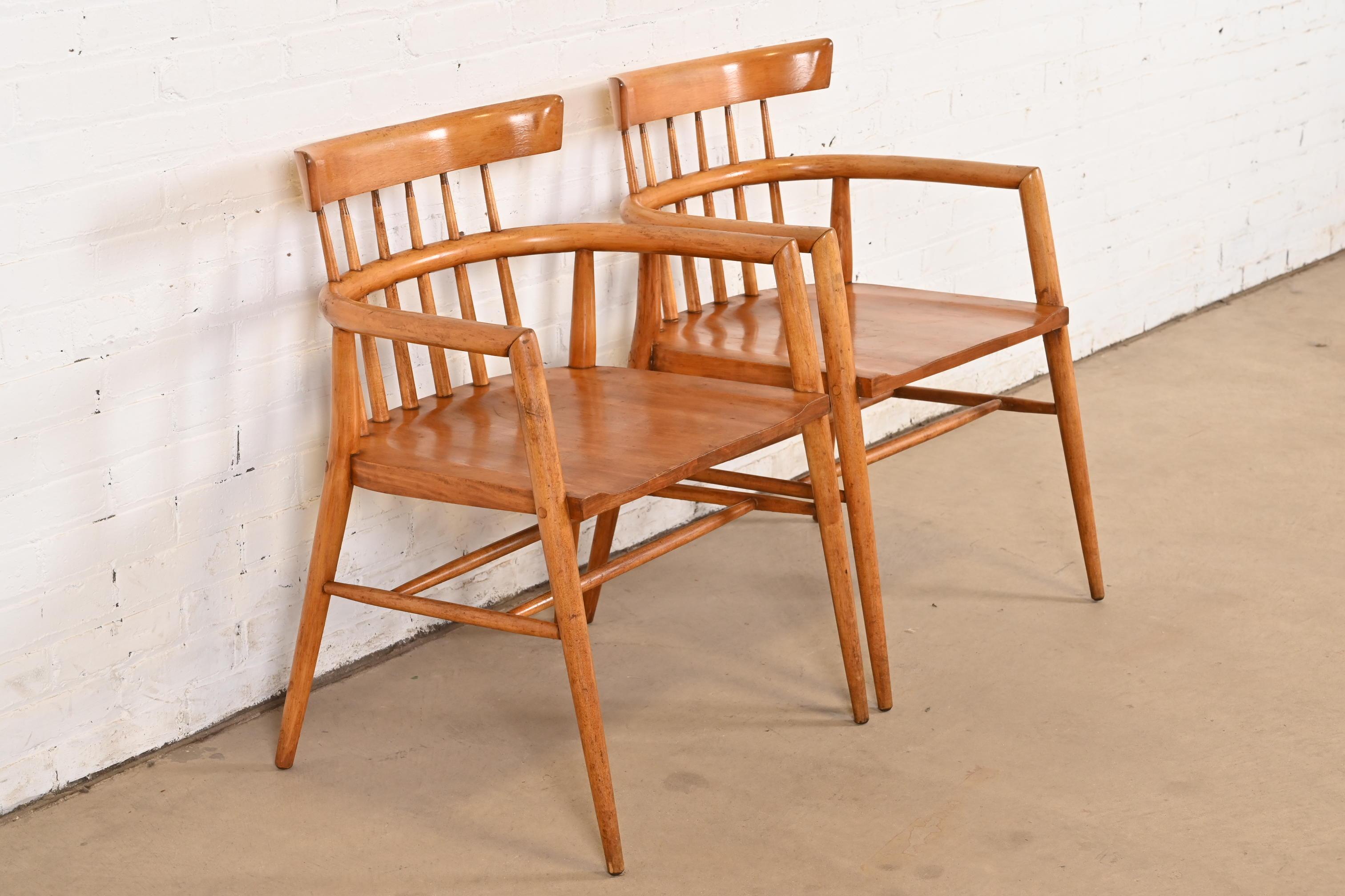 American Paul McCobb Planner Group Solid Maple Spindle Back Armchairs, Pair For Sale