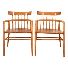 Paul McCobb Planner Group Solid Maple Spindle Back Armchairs, Pair