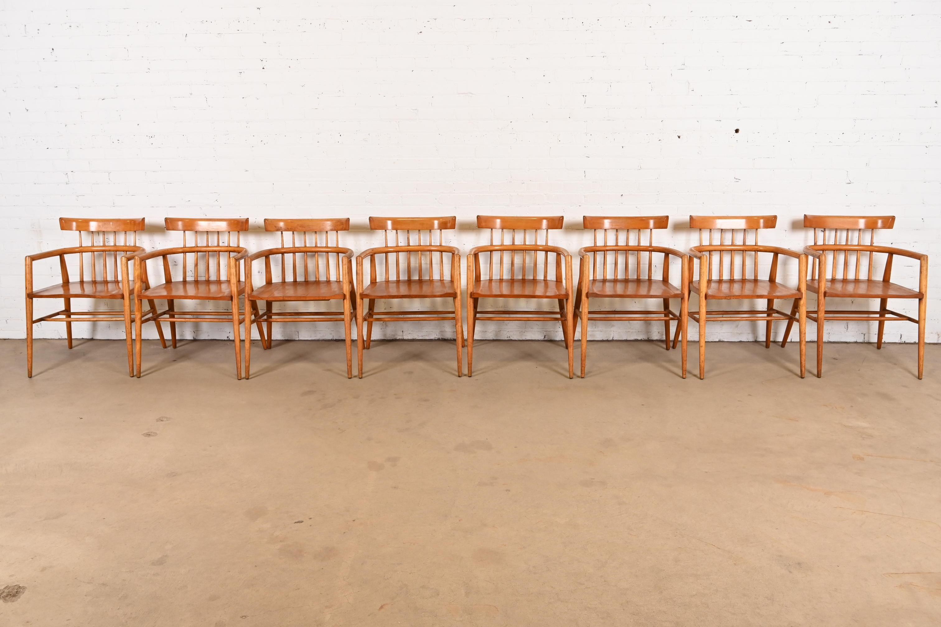 Paul McCobb Planner Group Massivholz Ahorn Spindel zurück Sessel, Satz von acht (Moderne der Mitte des Jahrhunderts) im Angebot