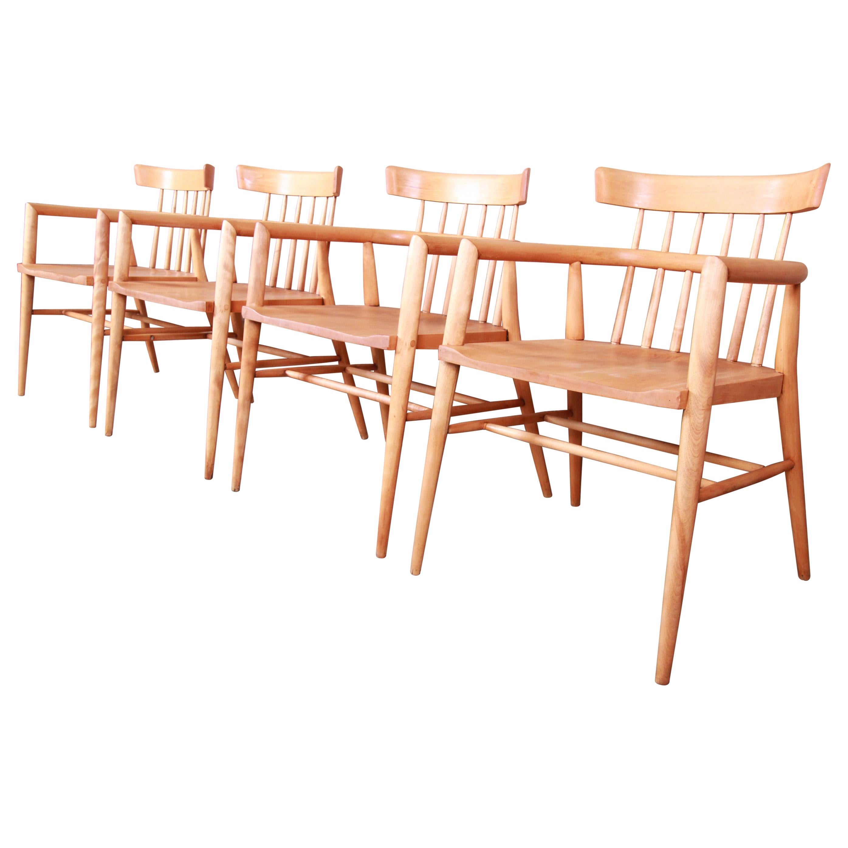Paul McCobb Planner Group Solid Maple Spindle Back Armchairs, Set of Four