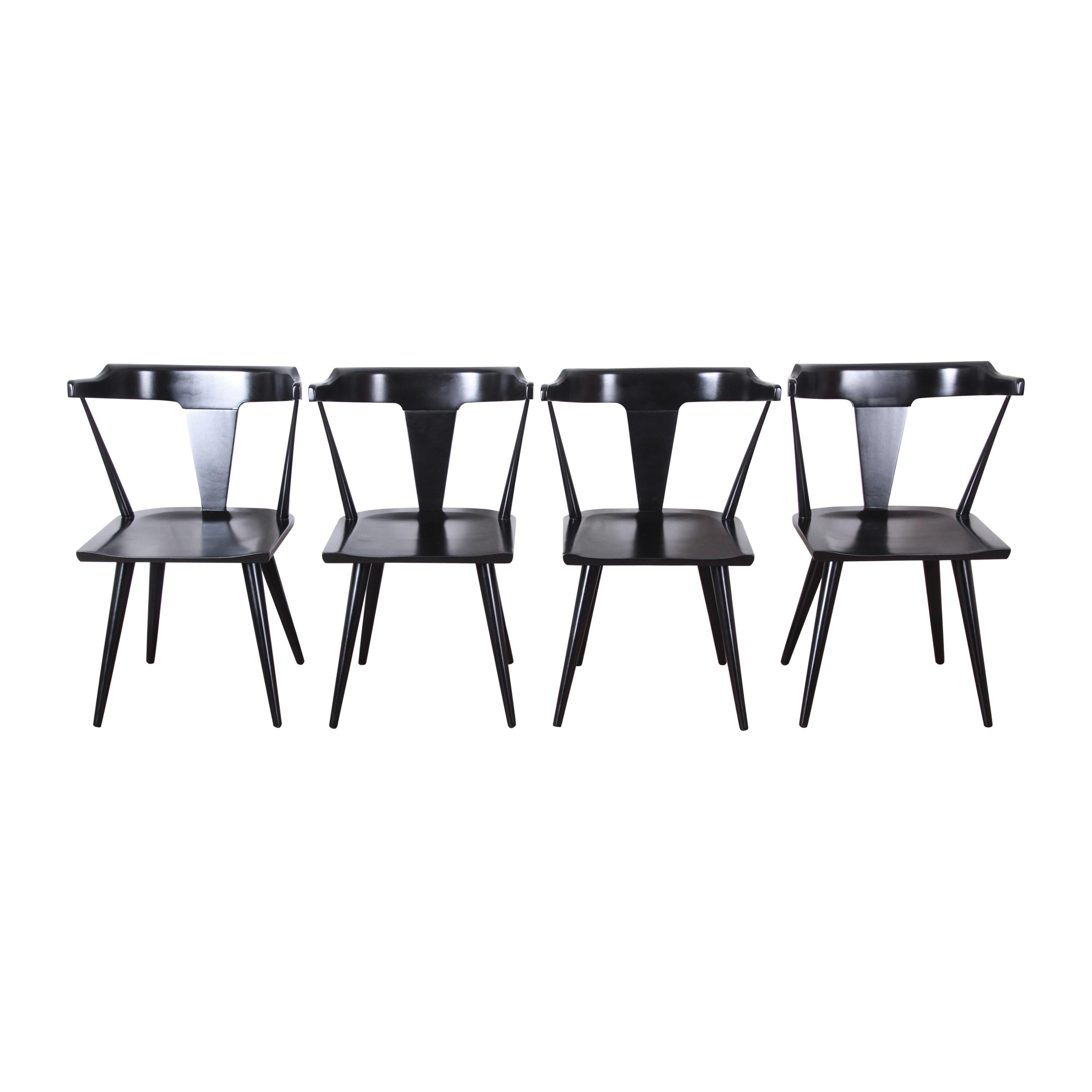 Paul McCobb Planner Group T-Back Black Lacquered Maple Dining Chairs, Set of 4