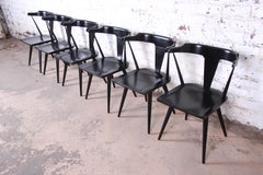 Paul McCobb Planner Group T-Back Black Lacquered Maple Dining Chairs, Set of 6