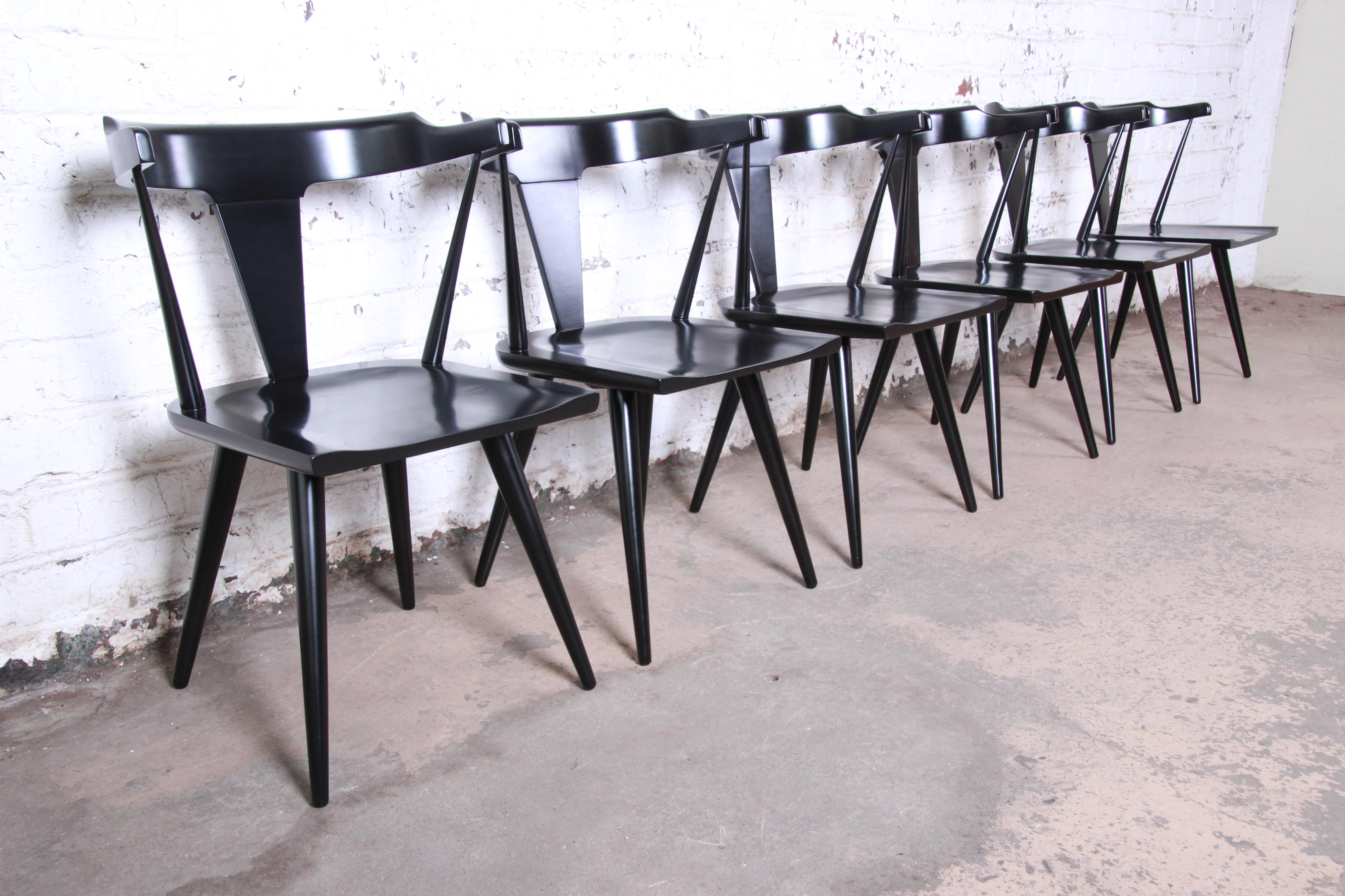 Paul McCobb Planner Group T-Back Black Lacquered Maple Dining Chairs, Set of 6 In Good Condition In South Bend, IN