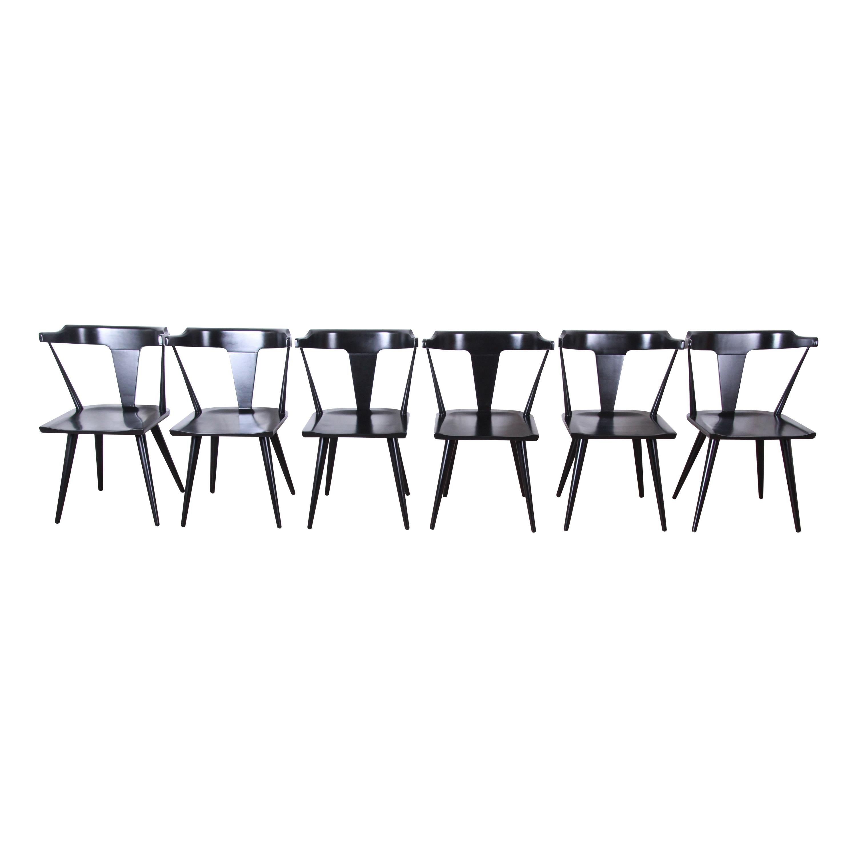 Paul McCobb Planner Group T-Back Black Lacquered Maple Dining Chairs, Set of 6