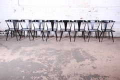 Paul McCobb Planner Group T-Back Black Lacquered Maple Dining Chairs, Set of 8