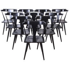 Paul McCobb Planner Group T-Back Black Lacquered Maple Dining Chairs, Set of Ten